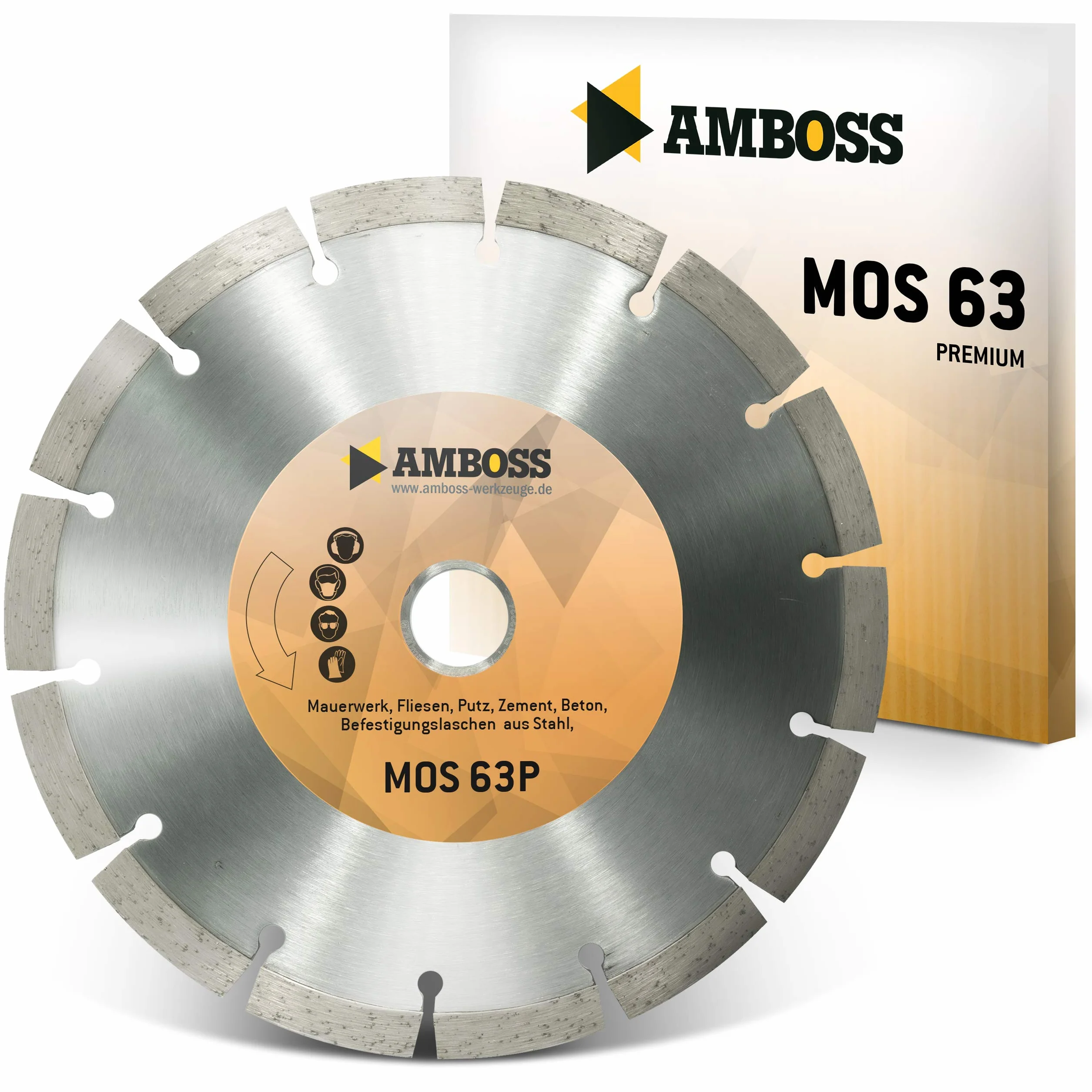 Amboss MOS 63P - diamentowa tarcza tnąca do frezowania montażowego Beppo FFS 150S, 151S, 151SE - mur/płytki/tynk/beton / nakładki ze stali | Ø 150 mm x 27 mm | wysokość segmentu: 10 mm (spiekane)