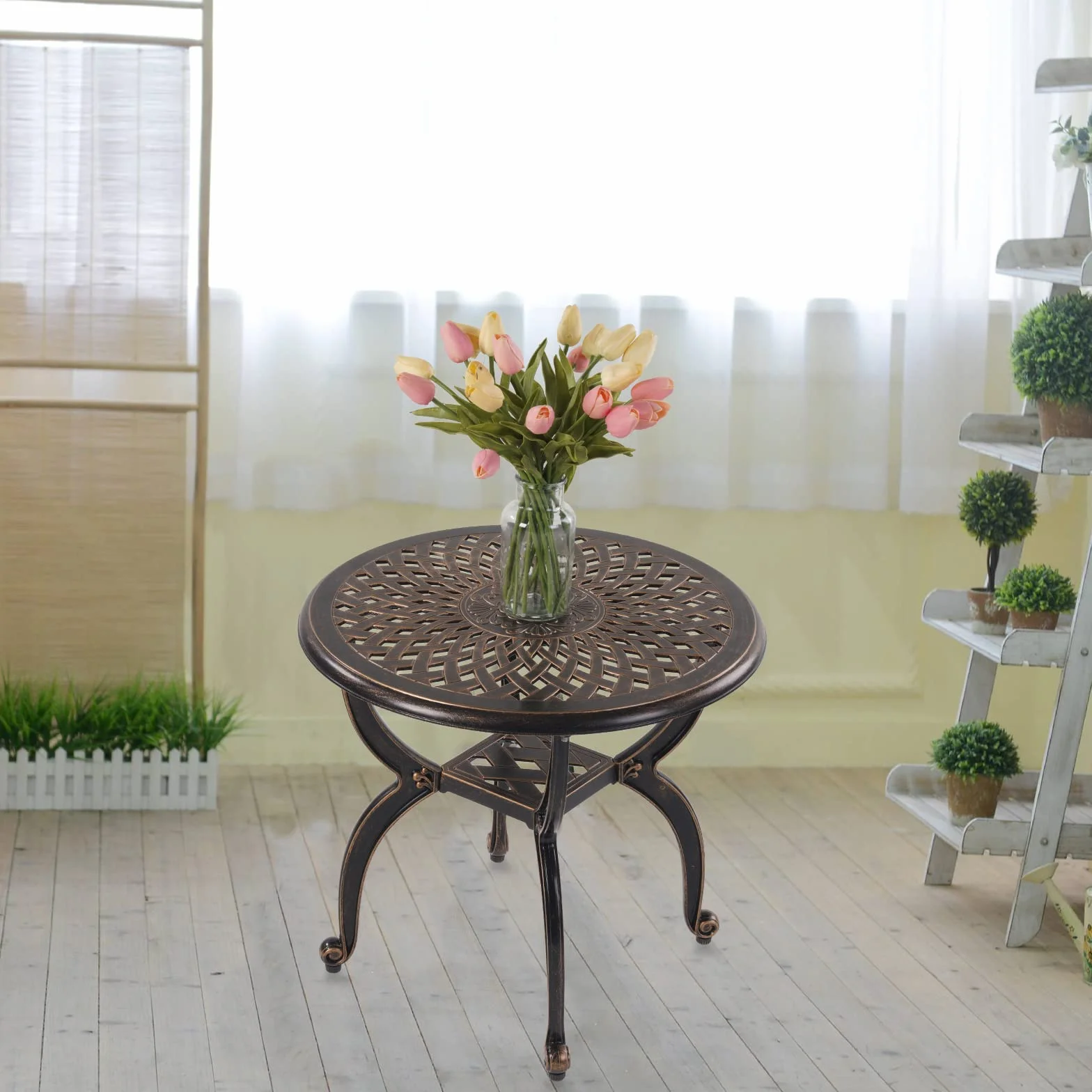 Aluminiowy stolik pomocniczy patio okrągły antyczny 53 cm
