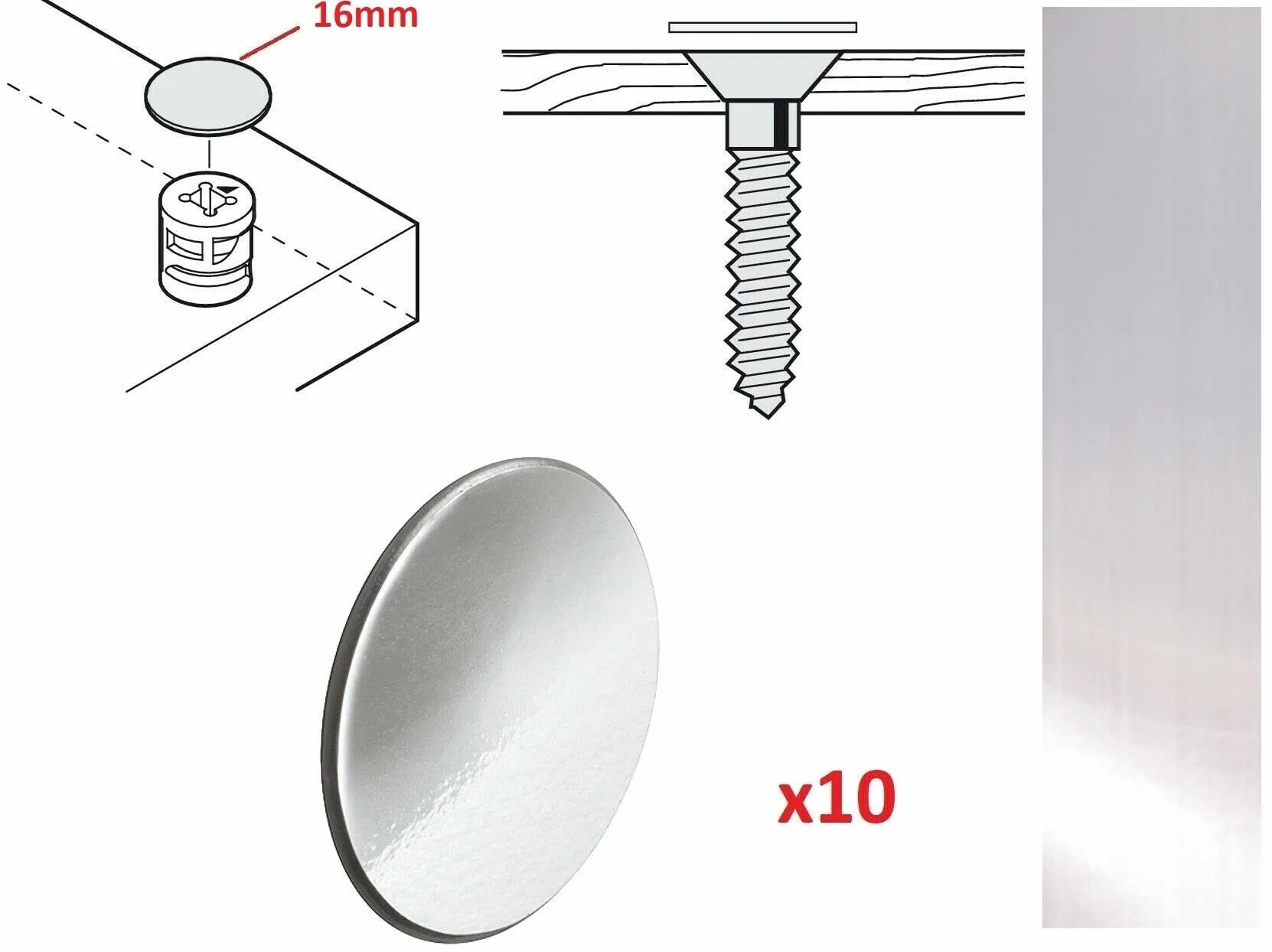 cyclingcolors 10 x zaślepek samoprzylepnych, chromowanych, srebrnych, 16 mm, szafa, regał, otwór do przyklejenia, zaślepki ochronne