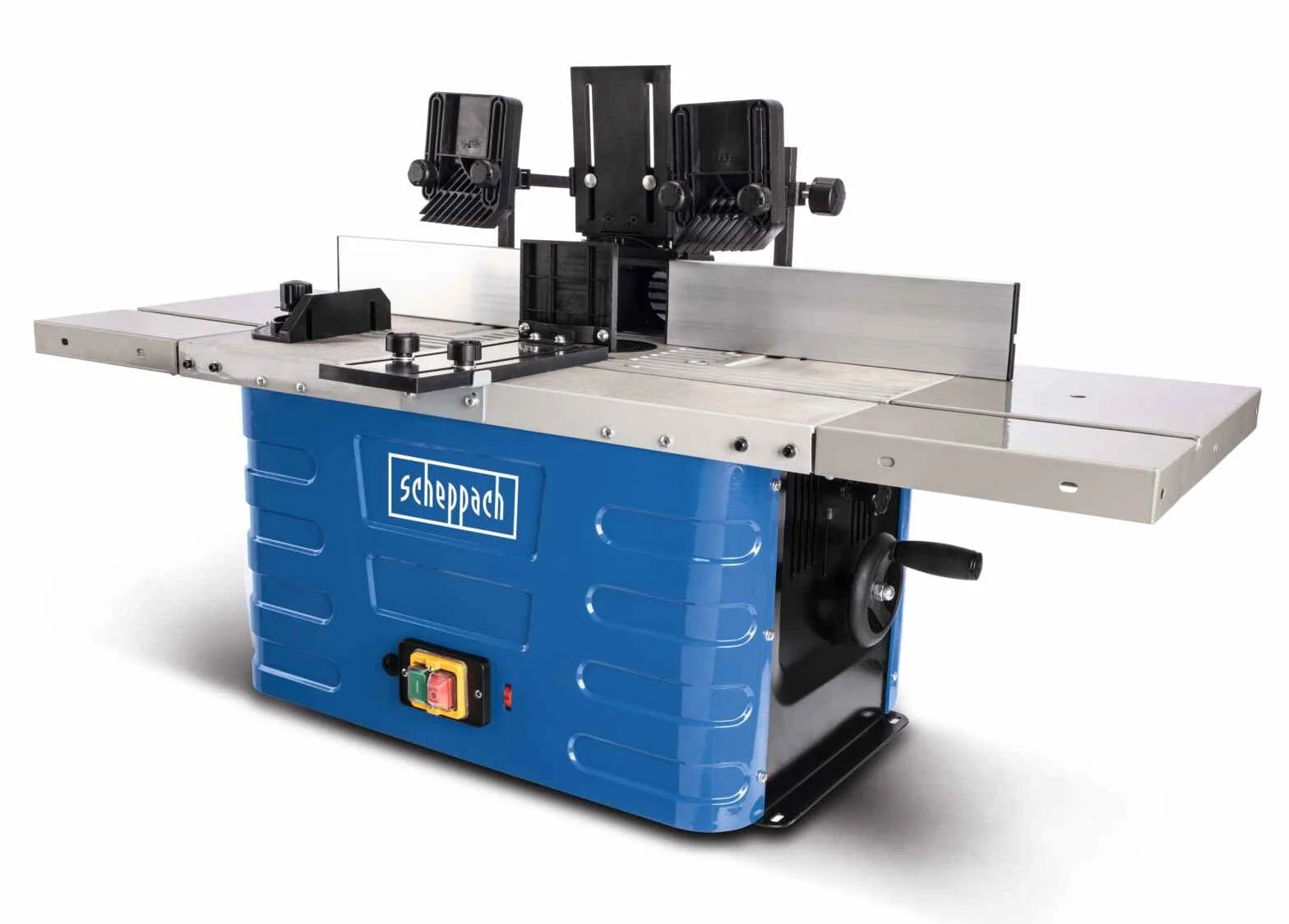 Scheppach Frezarka HF60 | Rozdrabniacz | 1500W | Regulowana wysokość wrzeciona maks. 40 mm | Prędkość 11500 do 24000min-1 | Poszerzenia stołu w zestawie | Dostarczane z zaciskami, niebieska