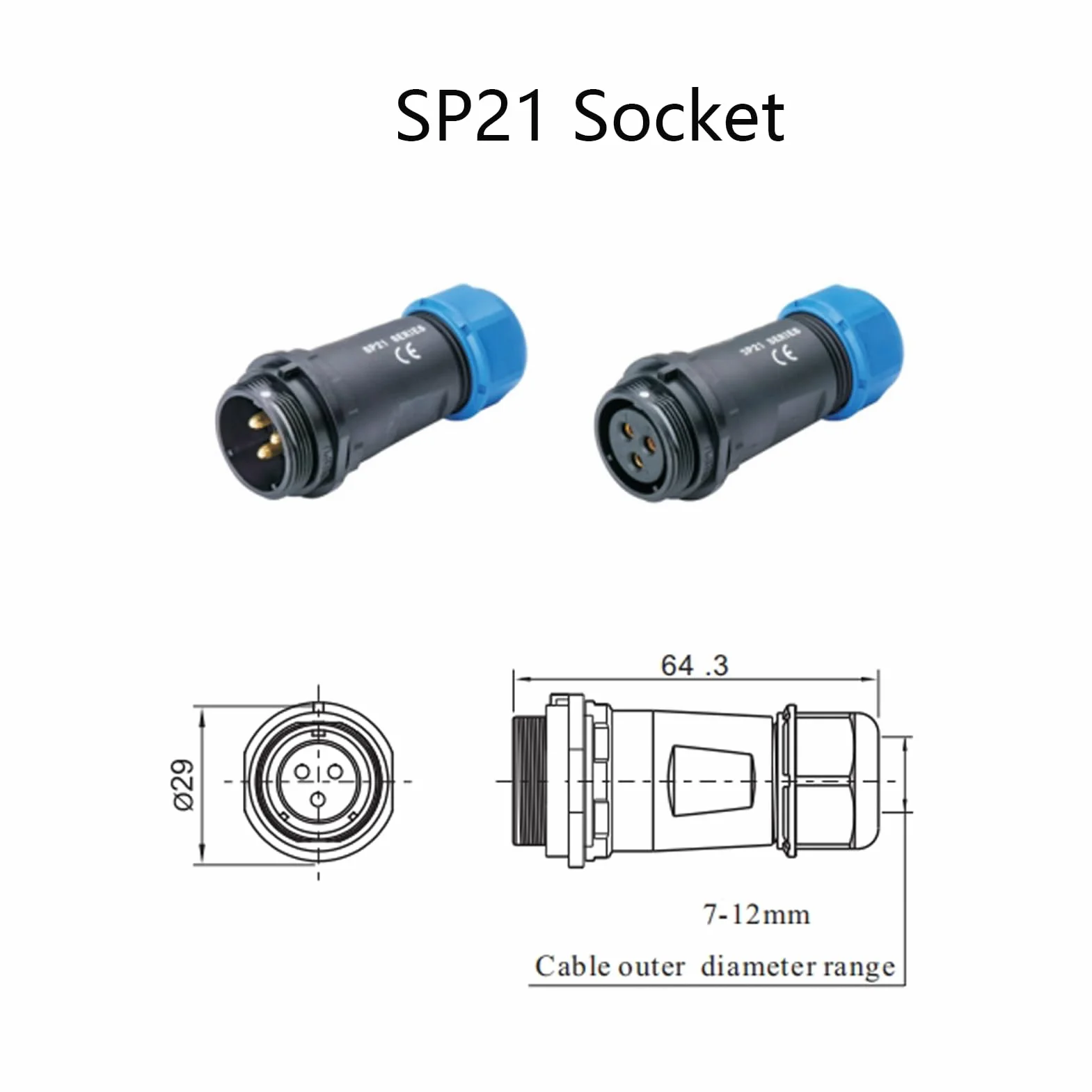 SP21 3-biegunowa wtyczka lotnicza, wodoszczelność IP68, wtyczka lotnicza, instalacja dokująca, prosta spawana wtyczka przemysłowa do zastosowań lotniczych i przemysłowych