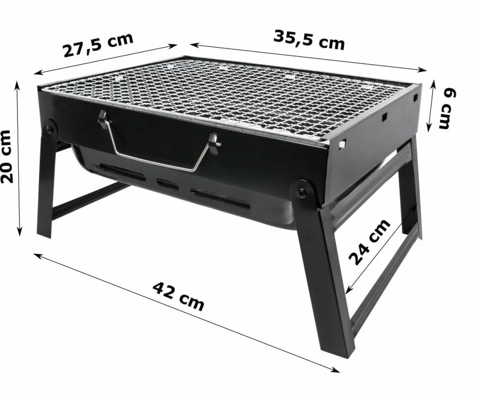 Grill ogrodowy, grill na węgiel drzewny, przenośny, składany, turystyczny z węgla drzewnego, na kemping, ze stali nierdzewnej (TG71421)