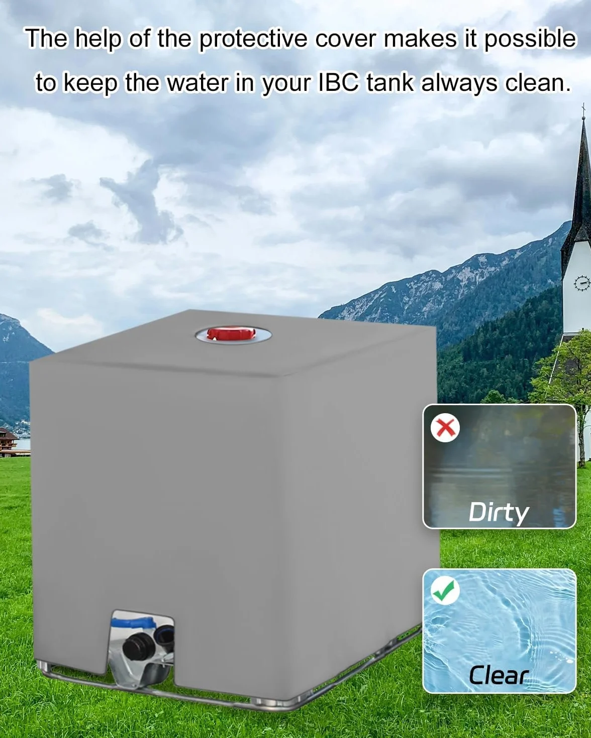Pokrowiec na zbiornik IBC 1000L, akcesoria do kontenerów IBC, folia ochronna UV na zbiornik na wodę, pokrowiec na beczkę na deszczówkę, plandeka ochronna na zbiornik na deszczówkę, szary