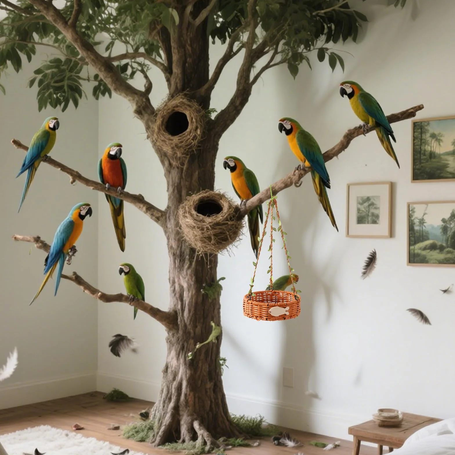 Hammock Bird Jaskinie gniazd ptaków Miejsca do spania Nymphensithich Imitat Rattan Vintage Ręcznie Oddychająca tkanina łatwa do czyszczenia dla Kanarków nimfy wspinaczkowe jedzenie