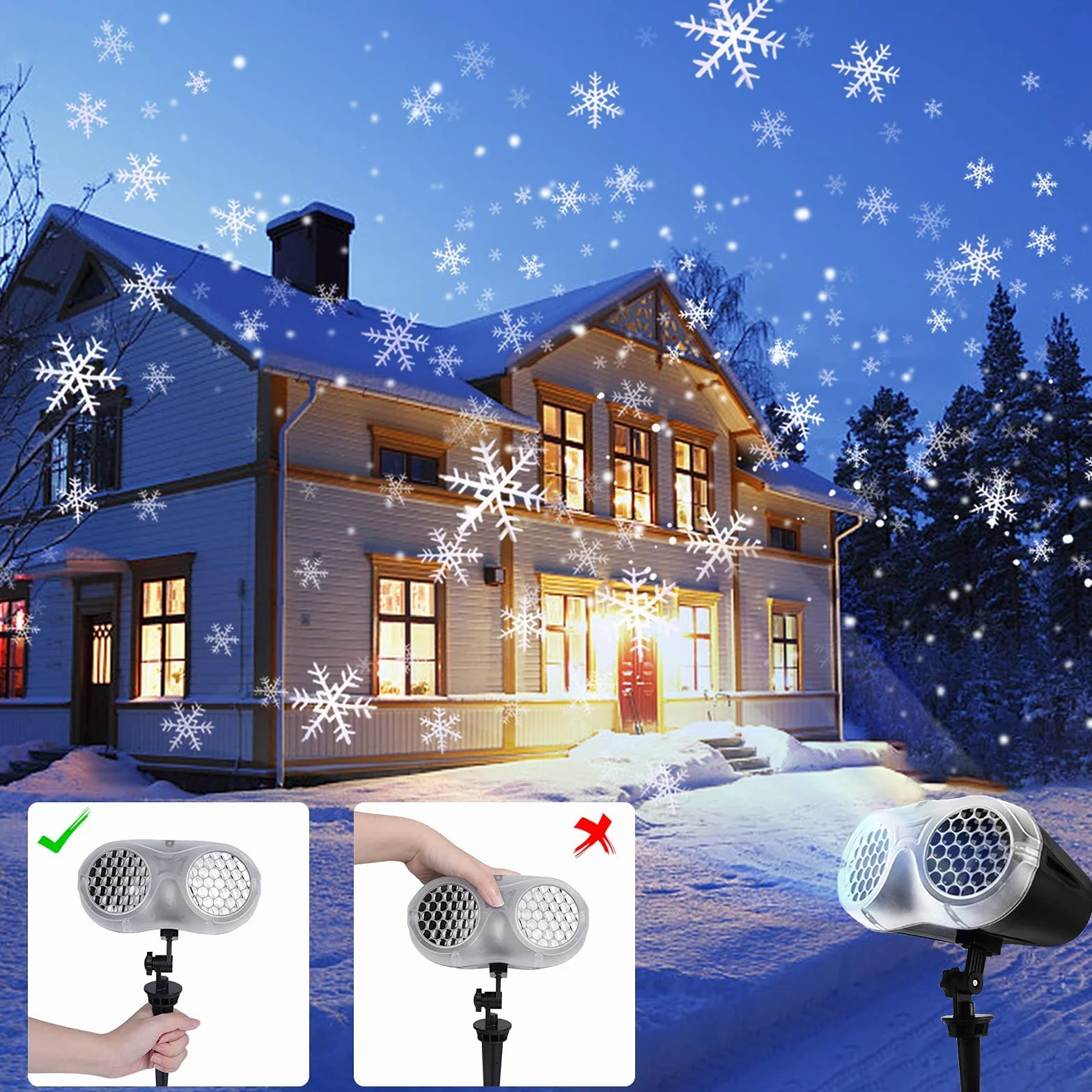Zewnętrzny projektor bożonarodzeniowy LED Binokularny reflektor Snowfall Efekt śniegu IP65 Wodoodporna lampa projekcyjna z pilotem Dekoracja Boże Narodzenie Wnętrze na Boże Narodzenie Nowy Rok Ogród