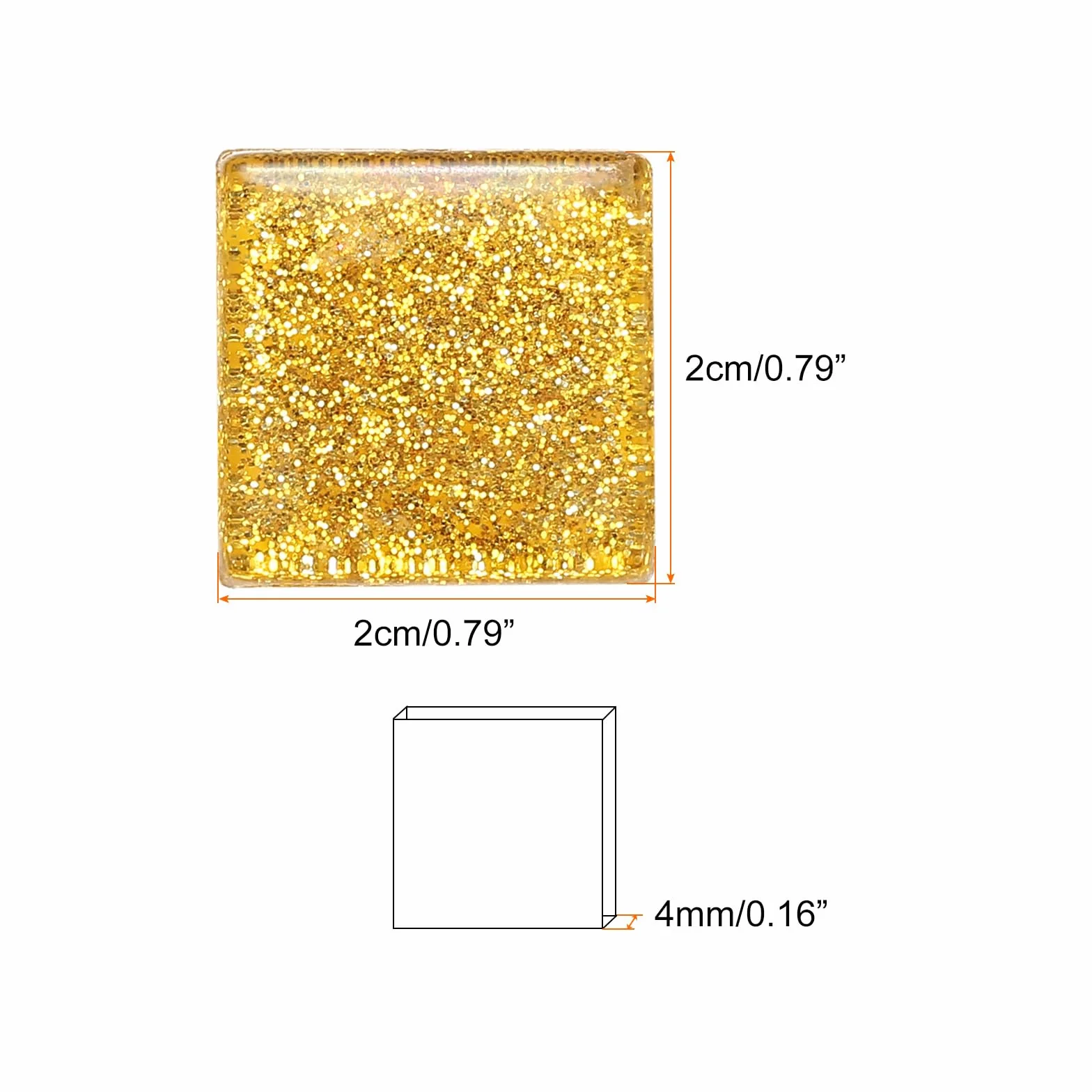 sourcing map Płytki mozaikowe, szklane, błyszczące, kryształowe, kwadratowe, brokatowe, kryształowe, 2 x 2 cm, do dekoracji domu, rzemiosła, opakowanie 25 (100 g złota)