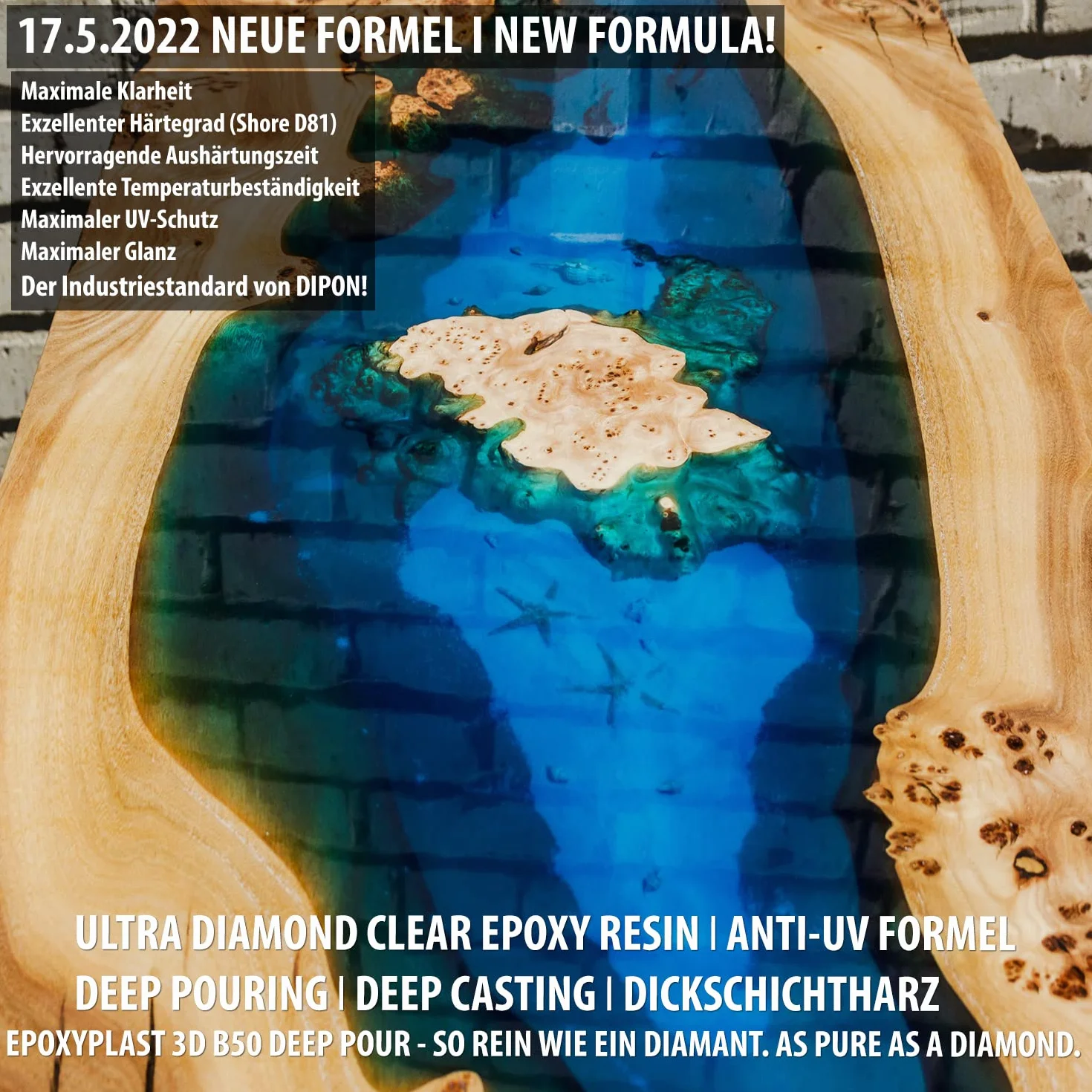 2,25 kg żywica epoksydowa 3D B50 DEEP POUR 5 cm (50 mm) wysokość odlewania dla rywertycznych I ultra diamentowa I maksymalna ochrona UV I żywica odlewnicza I przezroczysta I żywica epoksydowa I stół