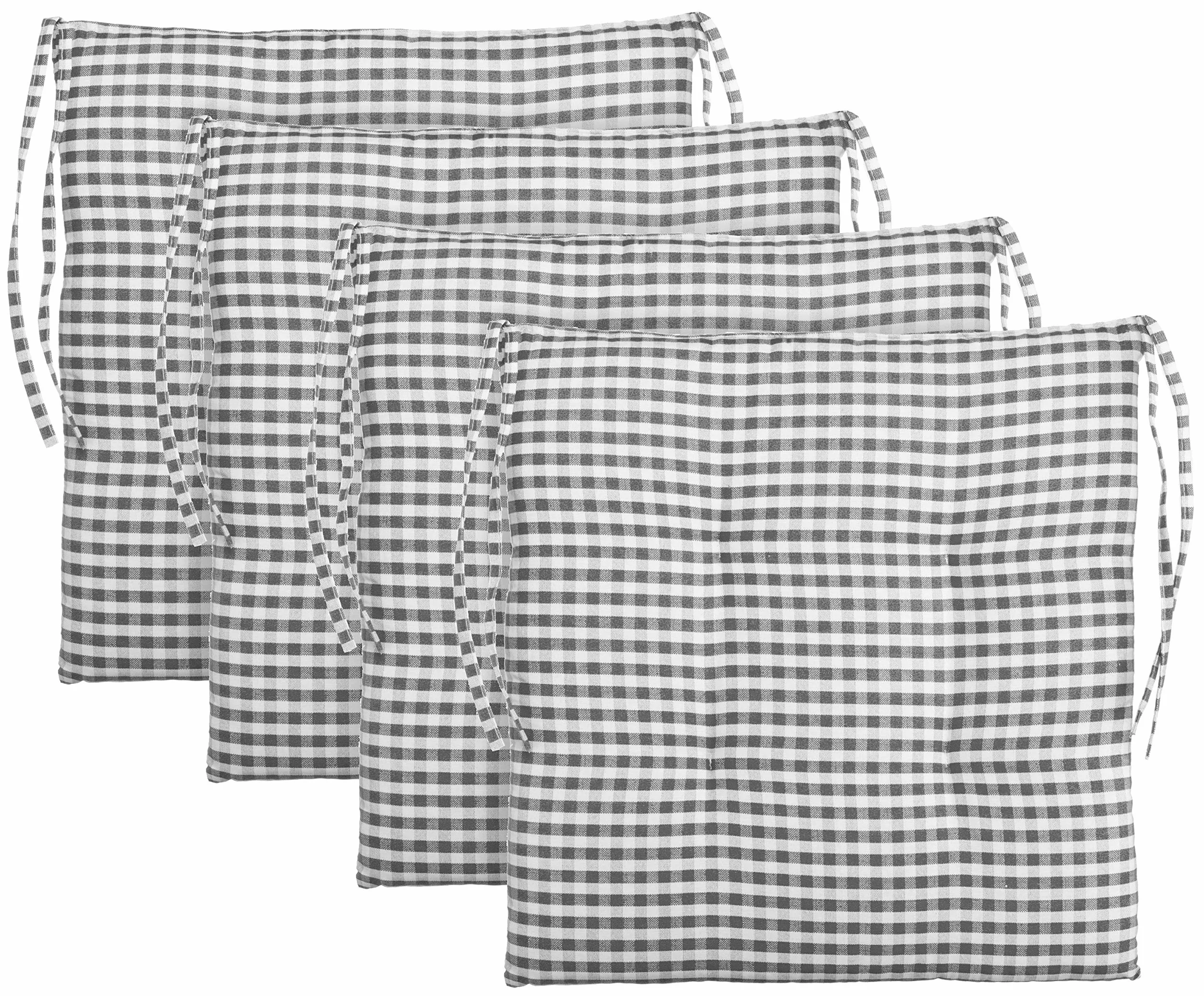 Brandsseller Zestaw 4 poduszek do siedzenia 40 x 40 x 5 cm, w kratkę, poduszki na krzesło z 4-punktowym pikowaniem i tasiemkami sznurkowymi, grubość 5 cm, do kuchni i jadalni, do wnętrz, antracyt