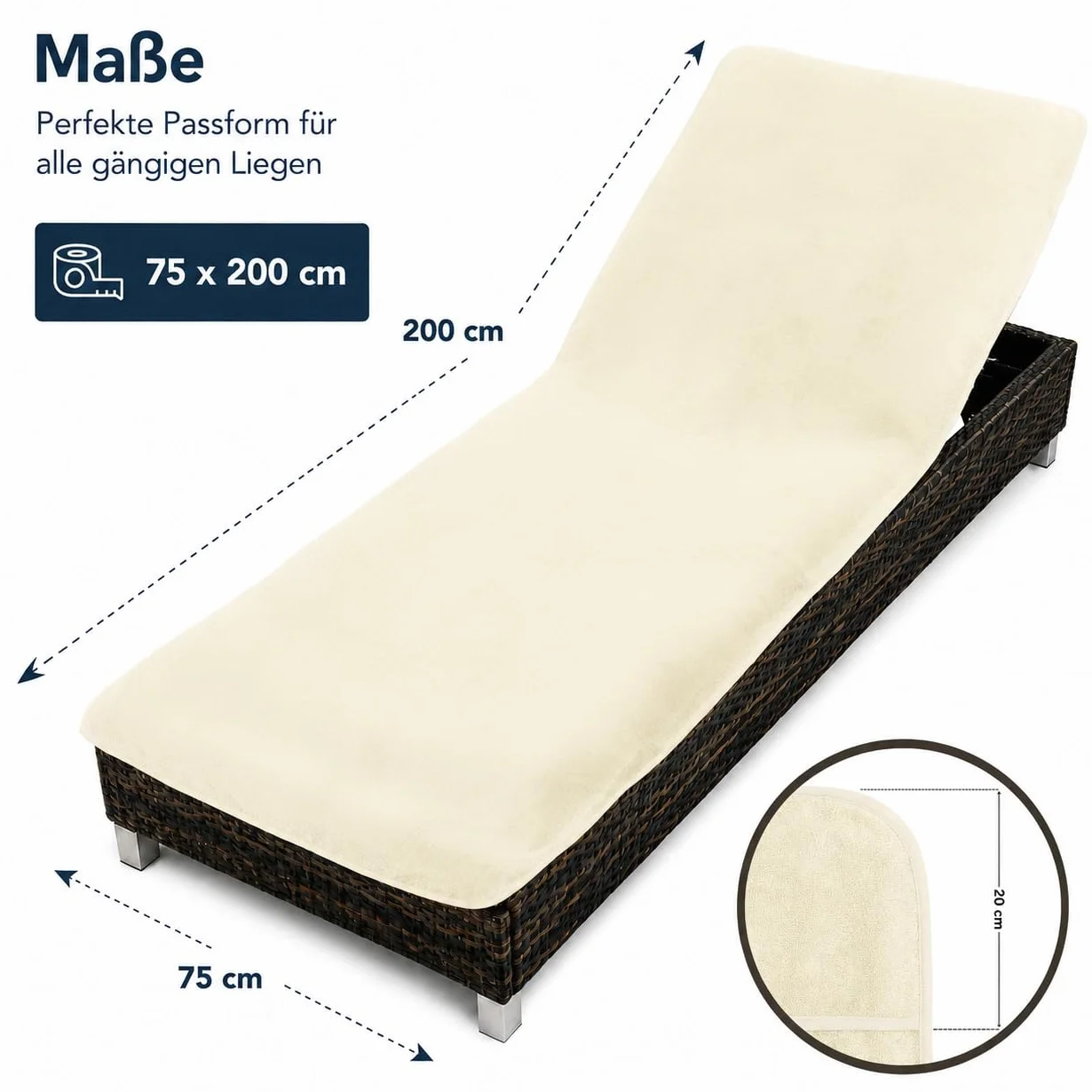 Brandsseller Pokrowiec ochronny na leżak ogrodowy 75 x 200 cm biały