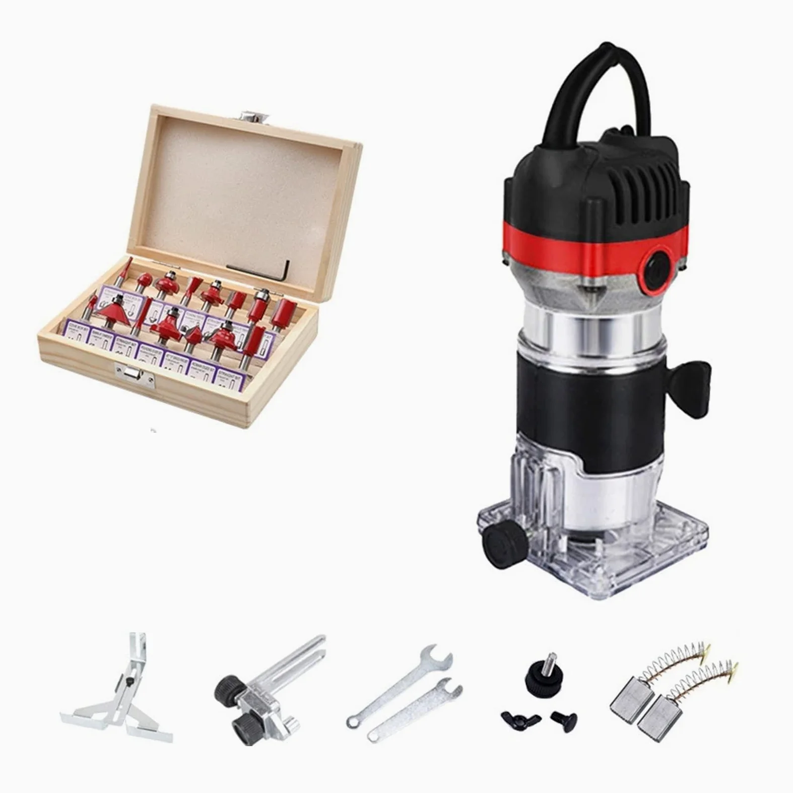 800w 30000rpm frezarka do drewna zestaw Combo elektryczne maszyny do obróbki drewna stolarstwo ręczne narzędzia do przycinania z frezem(SET 1)
