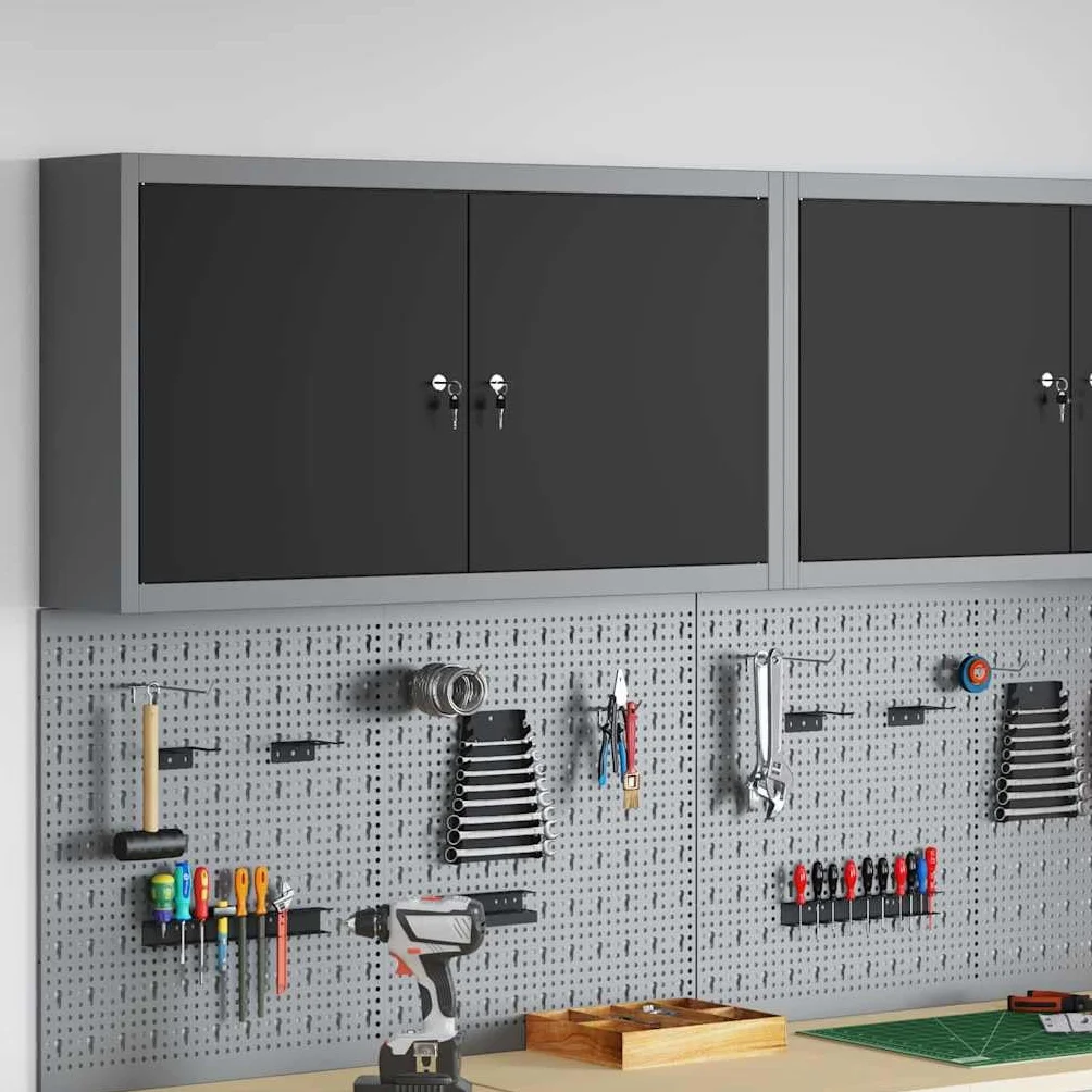vidaXL Szafka na narzędzia z półką Czarny i szary 100 x 20 x 55 cm, Warsztatowa szafka narzędziowa, metalowa, z regulowanymi półkami, dla praktycznej organizacji i bezpieczeństwa