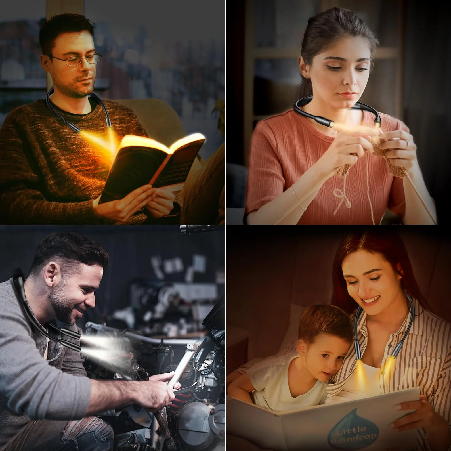 Gritin Szyjna Lampka do Czytania, Ładowana Lampka Książek do Czytania w Łóżku w Nocy, Przyjazna dla Oczu 3 Kolory, Bezstopniowe Ściemnianie, Wygodna i Lekka dla Czytelników, Nauk, Dziania