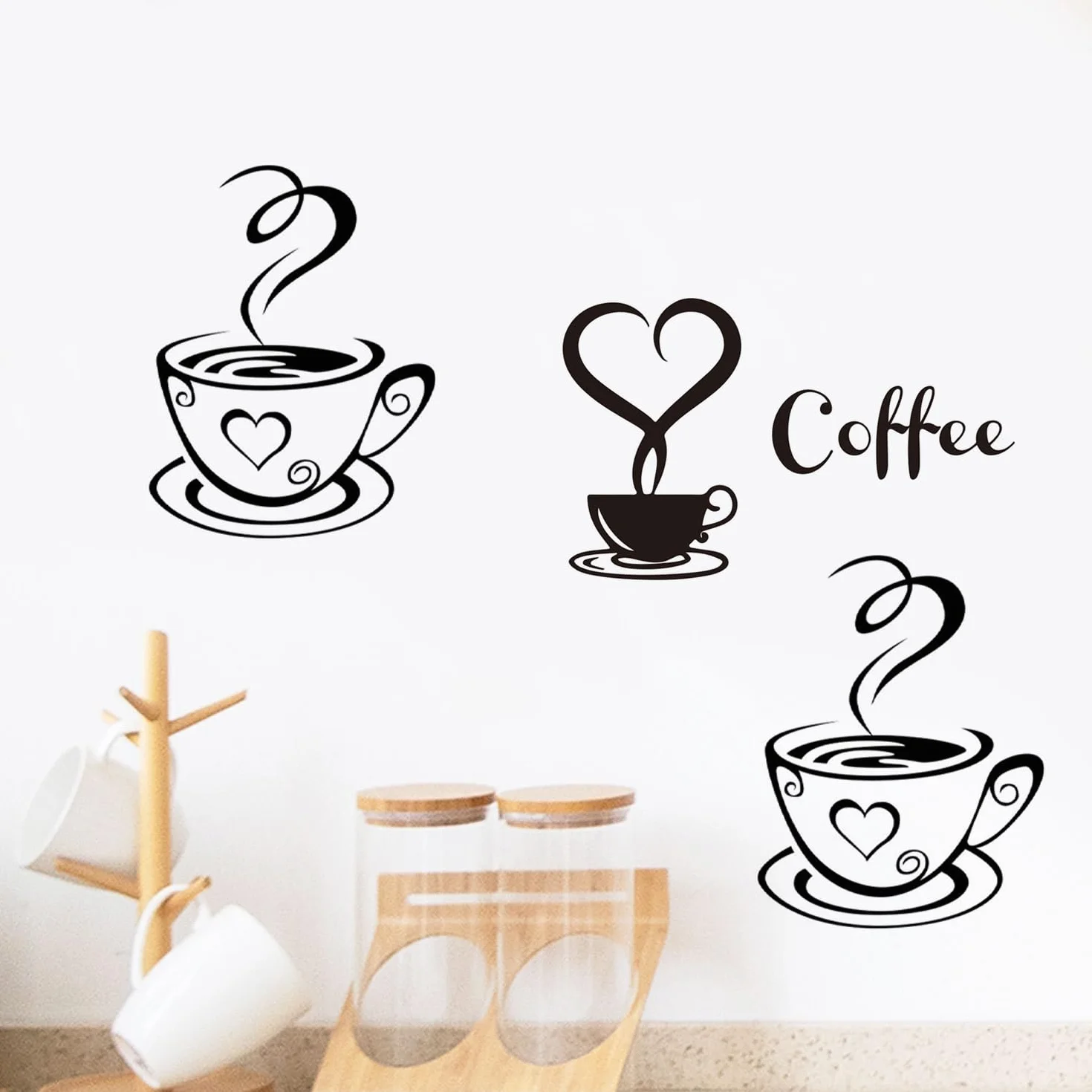 2 arkusze naklejek ściennych Kawa, naklejki ścienne, dekoracyjne naklejki DIY, naklejki ścienne do baru kuchennego, dekoracyjne naklejki do domu