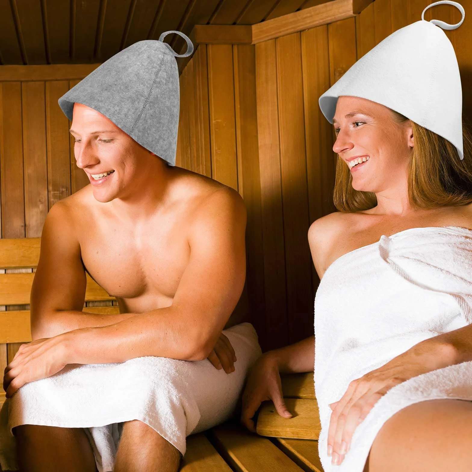 Rosyjski Filc Wełniany Czapka do Sauny Banya 2 szt. - Szary, Biały Unisex Akcesoria