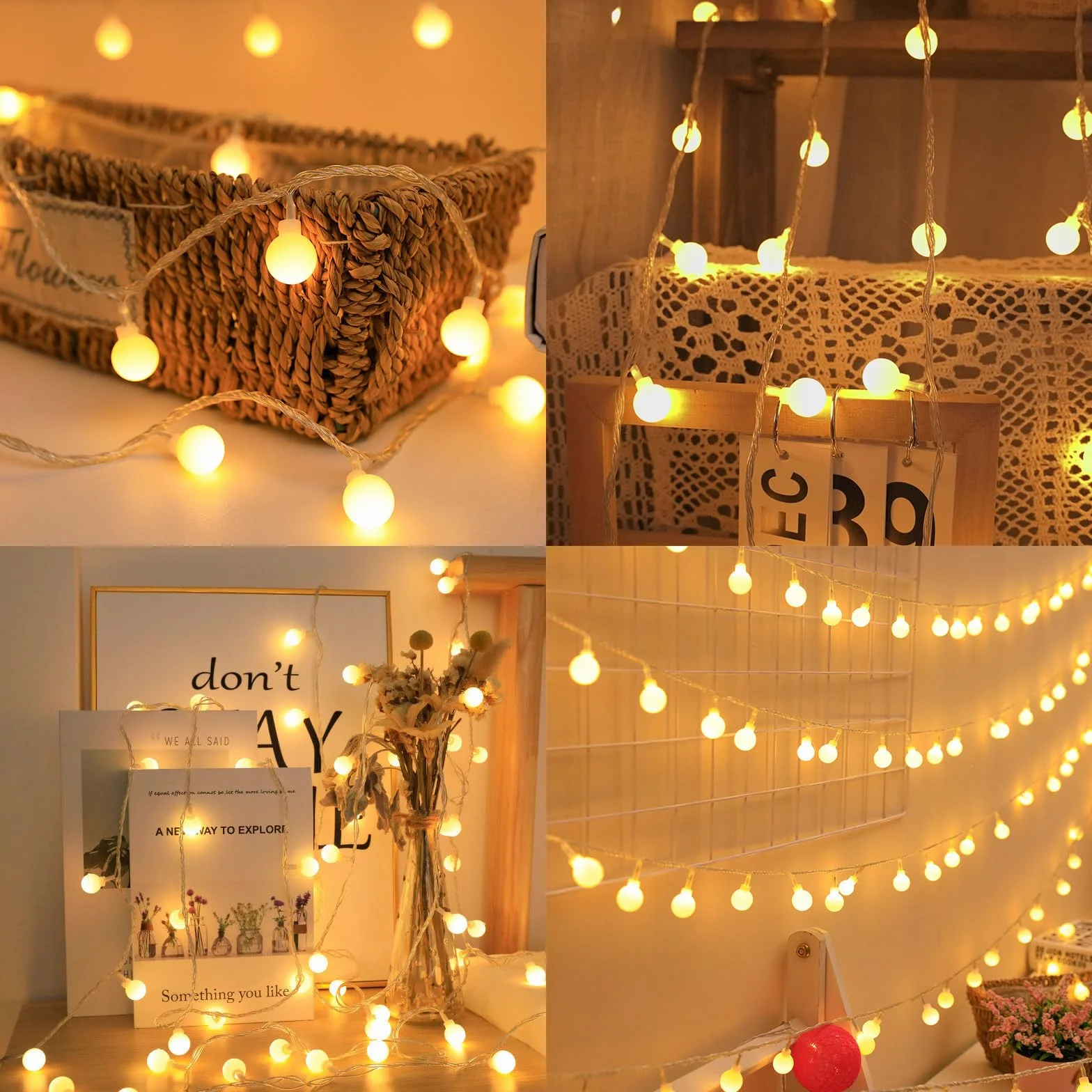 ENLACE Łańcuch świetlny USB, 3 m, 20 diod LED, ciepła biel, zasilanie USB, łańcuch świetlny na wesele, Boże Narodzenie, imprezę, do pokoju, na balkon, kemping, do użytku wewnątrz i na zewnątrz