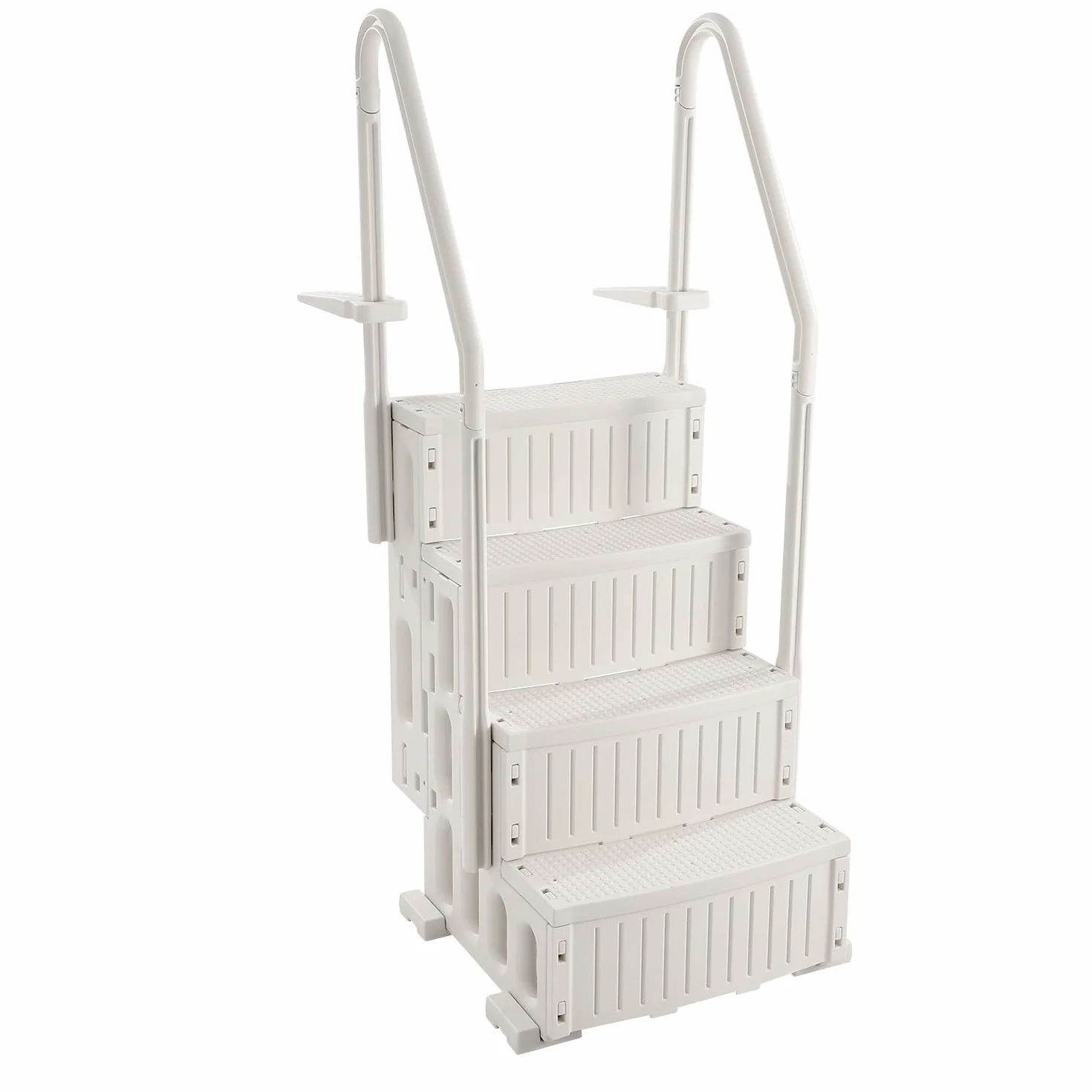 VEVOR Plastikowe schody basenowe z 2 poręczami, 4 stopnie antypoślizgowe, nośność 181,4 kg, schody do basenów w otworze 122-137 cm, taras, dom, do wnętrz, na zewnątrz, białe