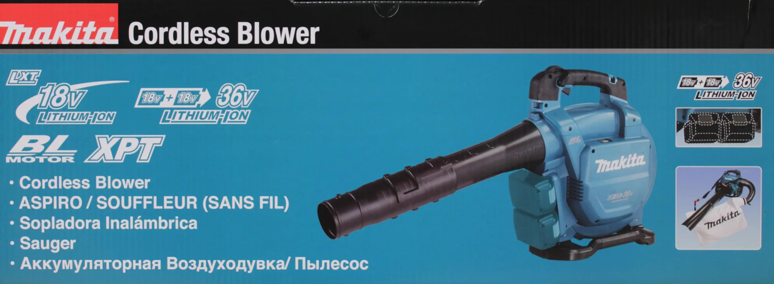 Makita DUB363PT2V akumulatorowa dmuchawa do liści/odkurzacz 2 x 18 V/5,0 Ah, 2 akumulatory + ładowarka z podwójną ładowarką