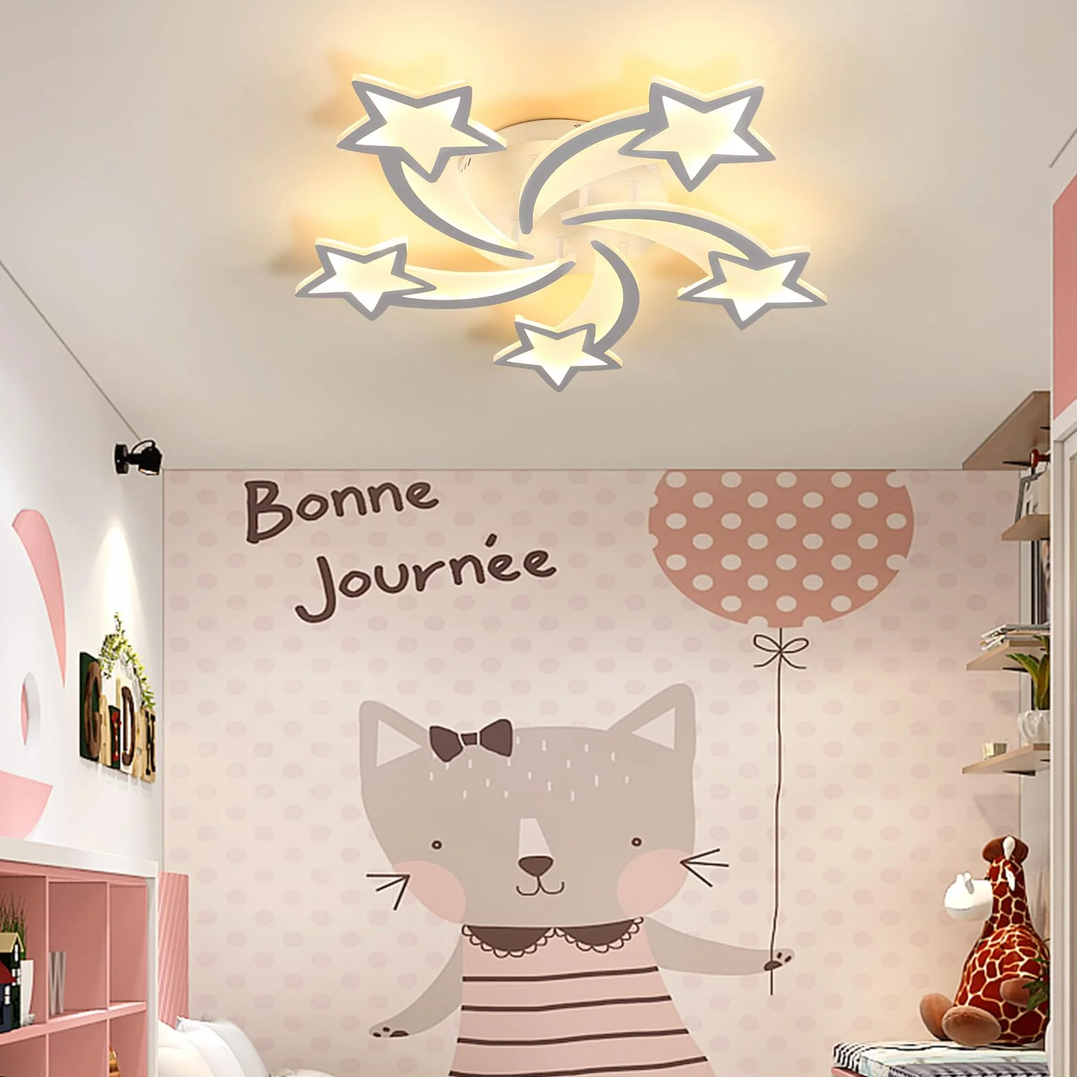 Riserva Ściemnialna lampa sufitowa LED, 50W 6000LM Nowoczesna lampa sufitowa z pilotem/APP, 3000-6500K Φ70cm, Akrylowy żyrandol w kształcie 5 gwiazdek do sypialni, salonu