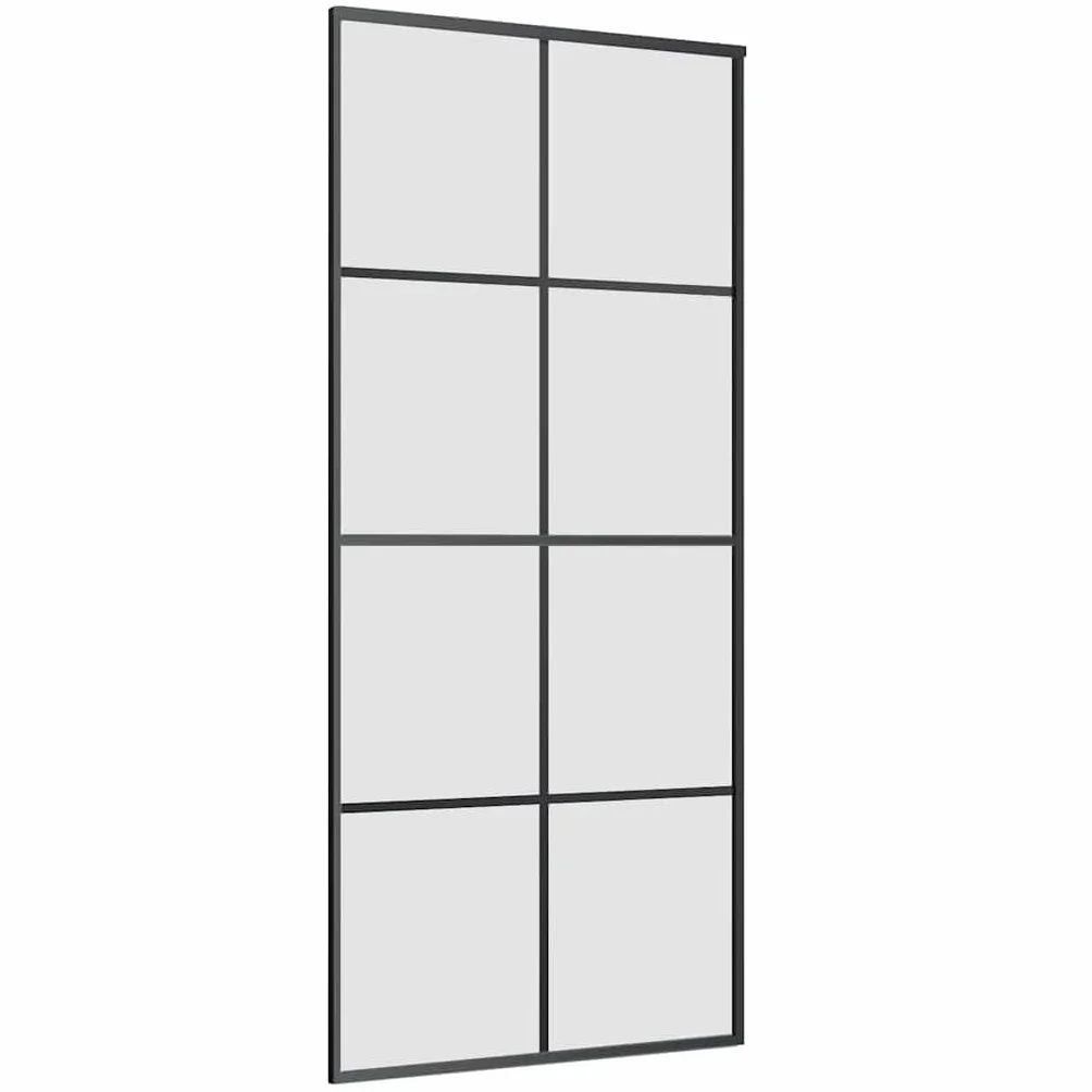 Drzwi przesuwne ze szkła hartowanego z zestawem okuć 90 x 205 cm, aluminiowa rama do drzwi wewnętrznych przesuwnych, matowe szkło ESG zapewniające prywatność, cichy poślizg i design