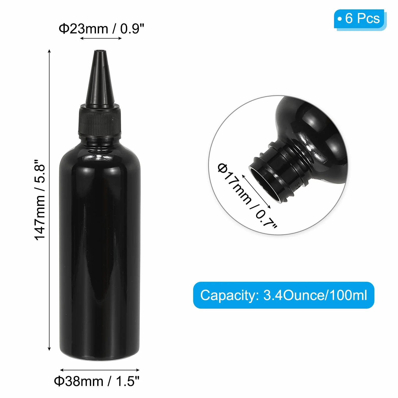 PATIKIL Plastikowa butelka z aplikatorem, 100 ml, szczelna, wielokrotnego napełniania, pusta butelka z dozownikiem, z zakręcaną górną nasadką, do tuszu do włosów, płynnych sosów, czarna