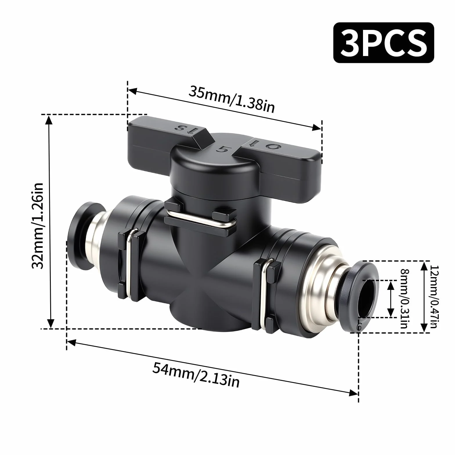 3 sztuki złączki pneumatyczne proste 8 mm