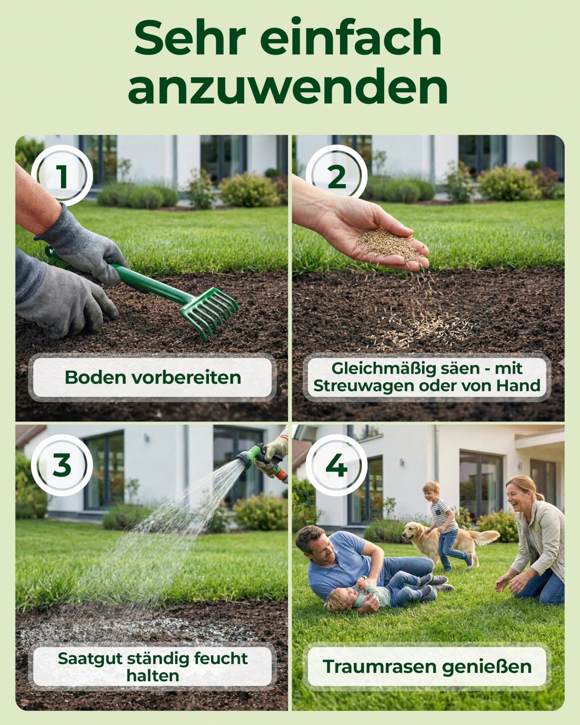Nasiona trawy Premium 5 kg 200 m² Szybko rosnący Made in Germany