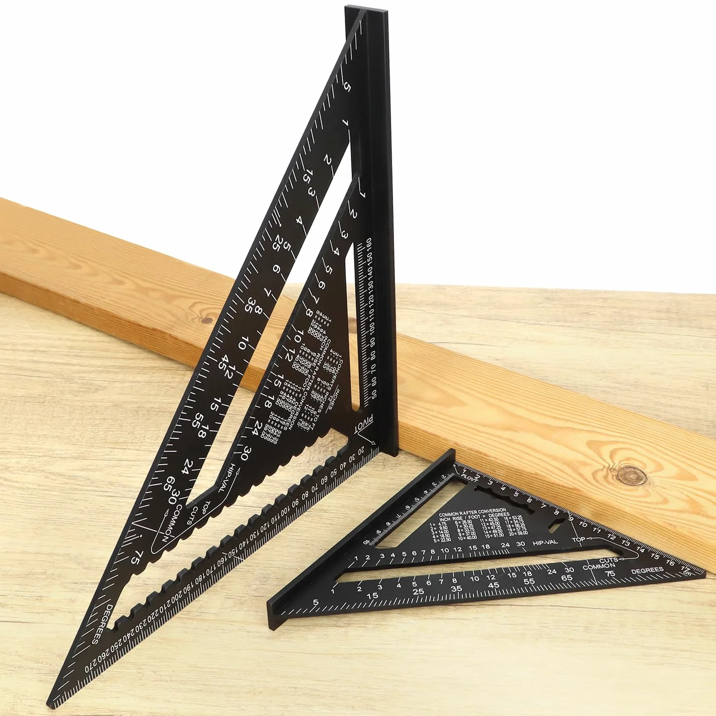 QWORK® Rafter Square Metric Speed Square 30,5 cm i 18 cm aluminiowy kwadrat dachowy stolarski, metryczna kwadratowa linijka trójkątna, do projektów drewnianych dachowych
