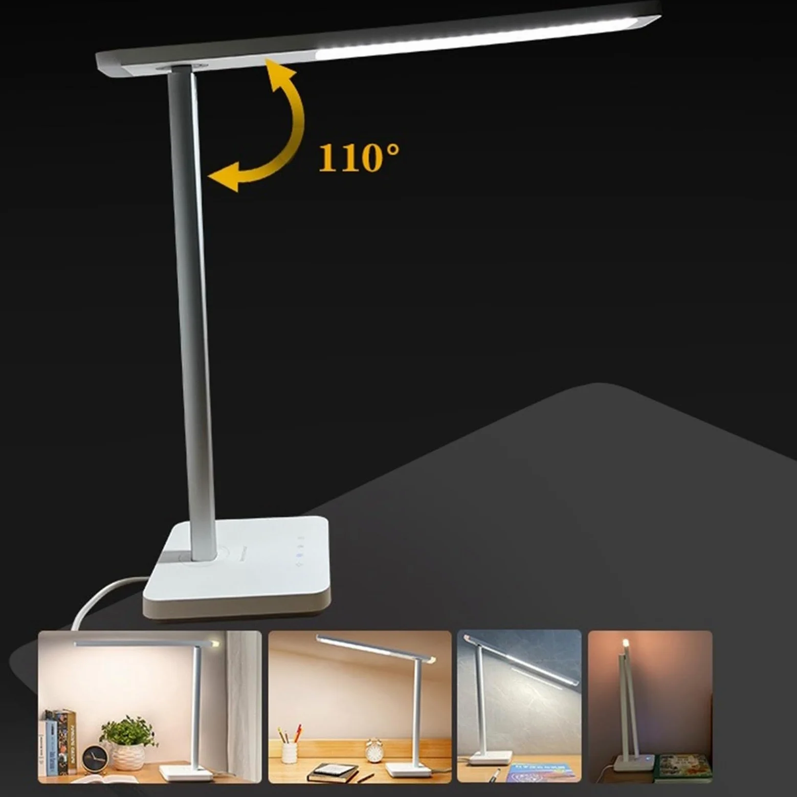 Lampa do nauki Lampa biurkowa LED z lampką nocną, ściemniana lampka na biurko do ochrony oczu 4000 K, z płynnym przyciemnianiem, sterowaniem dotykowym, automatycznym timerem (biały), 12 W Lampy biurko