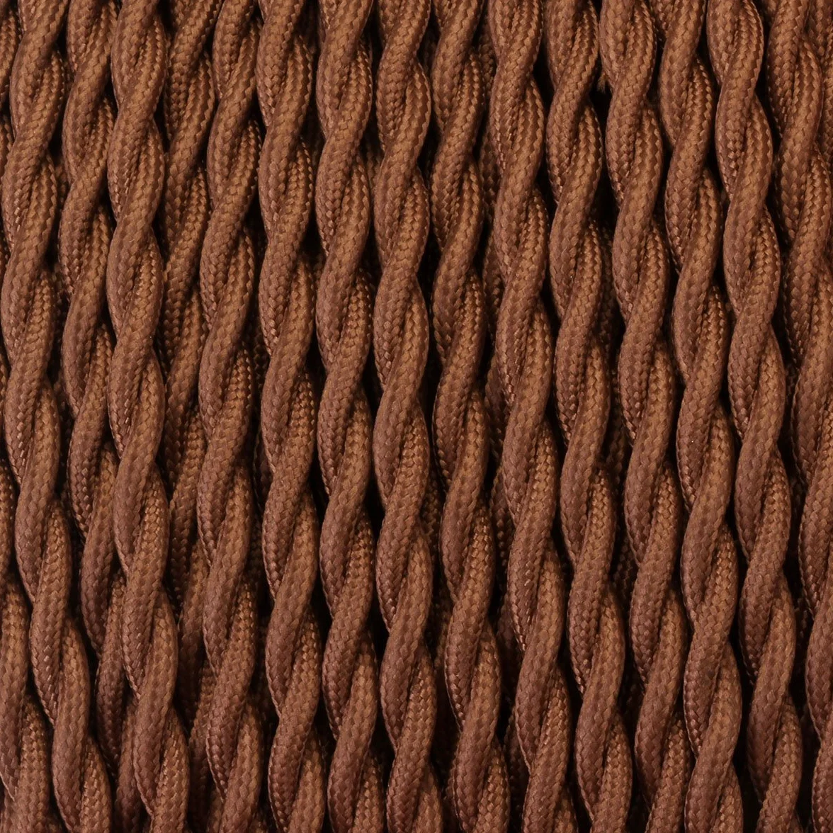 GreenSun Kabel zasilający, tekstylny, 3-żyłowy, 20 m, 3 x 0,75 mm², kabel tekstylny, oplot tekstylny, kabel zasilający, 3-biegunowy, 3-żyłowy kabel elektryczny, kabel do lampy, do lamp, kolor kawowy