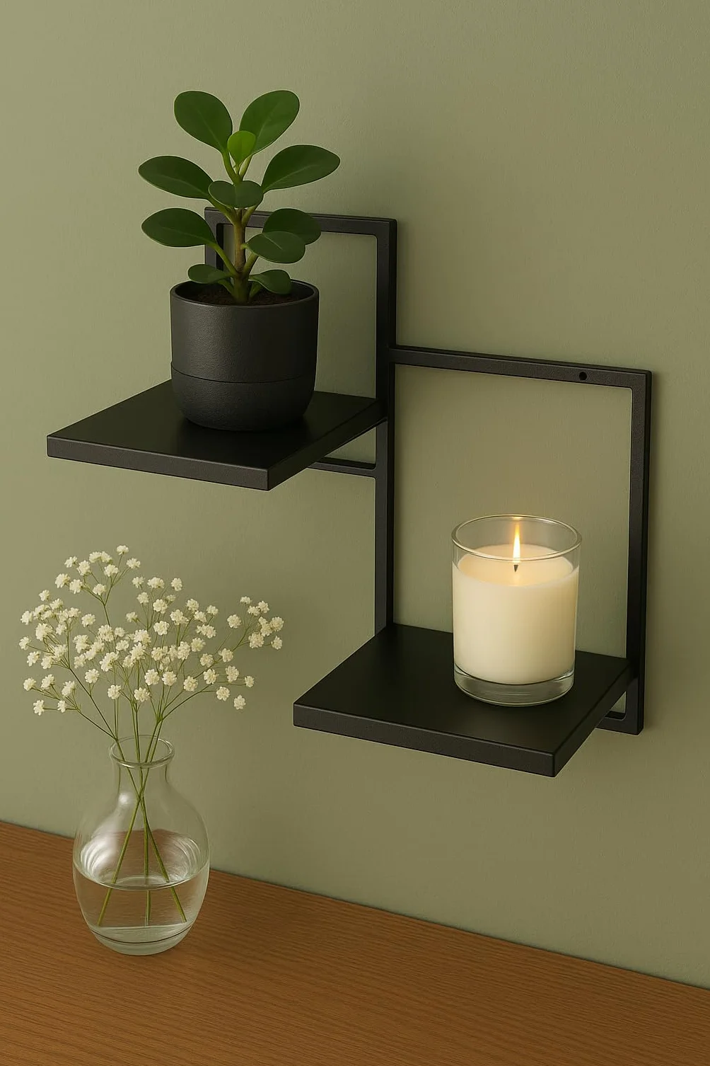 Ścienna półka na rośliny Duo Ripiani - Stojak na rośliny 2 poziomy - 39x21x40cm - kolor Czarny - Kwietnik Metalowa półka ścienna - Półka dekoracyjna - Akcesoria domowe