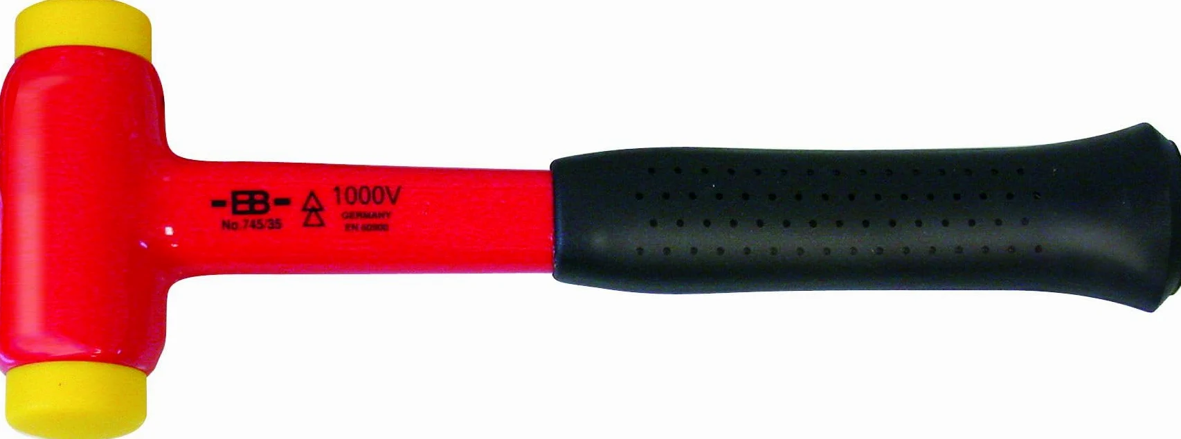 W pełni izolowany młotek delikatny 745-25 – młotek bezodrzutowy z wymienną głowicą, izolowany do 1000 V, średnica głowicy 25 mm 491221
