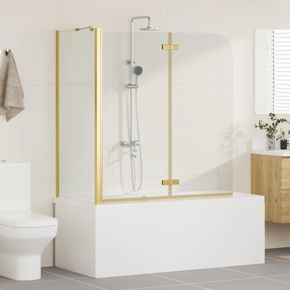Nowoczesna kabina prysznicowa wanna 120 x 68 x 130 cm ze szkła bezpiecznego z aluminiową ramą, regulowana w zakresie 61,5-67 cm, kolor złoty