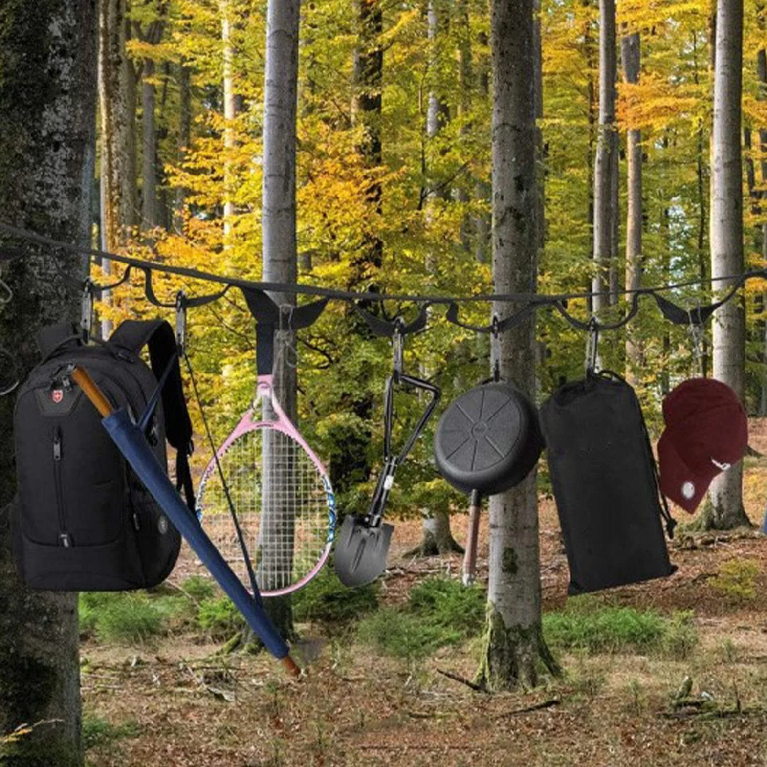 Pasek Do Przechowywania Na Kempingu, Namiot Camping Stuff Wisz?cy Organizer Na Drzewo, Niezb?dny Sprz?t Kempingowy Hamak Kuchenny Pasek Akcesoria Do Namiotu(4-?y?owy zacisk czarny)
