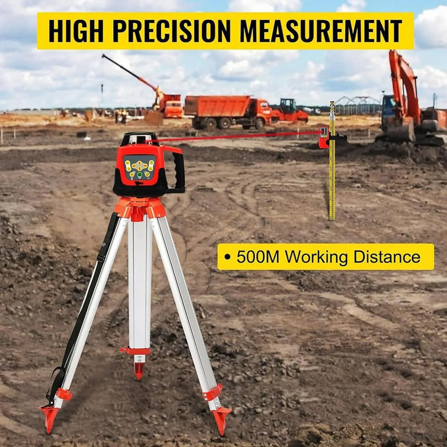 Narzędzia budowlane Zestaw z obrotową poziomicą laserową 360° Zasięg 500 m Samopoziomujący sprzęt pomiarowy do zastosowań zewnętrznych (Redbeam)