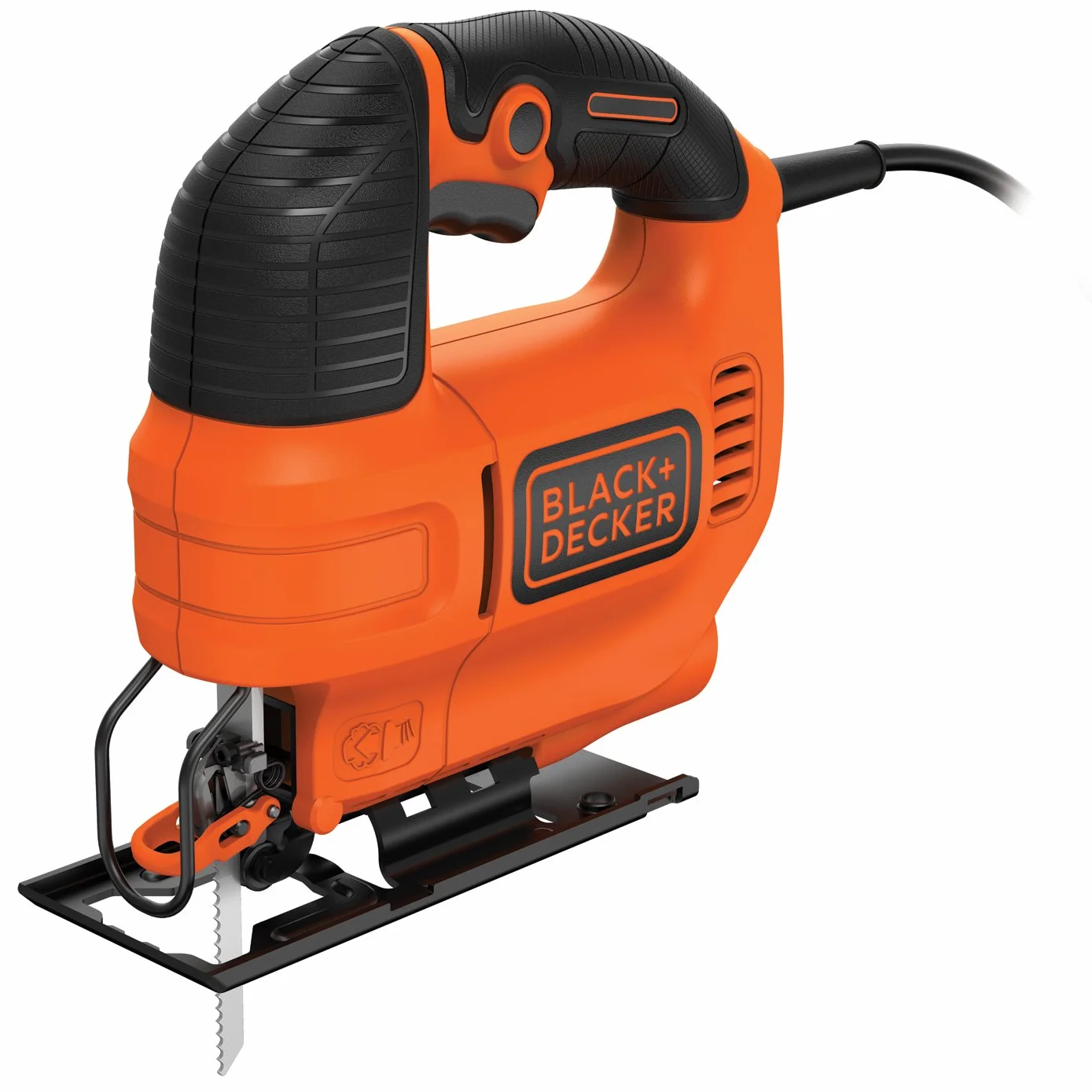 Black+Decker Wyrzynarka, wyrzynarka wahadłowa (520 W, maks. głębokość cięcia 70 mm, z miękkim uchwytem, kanał Sight-Line, pałąk ochronny, zintegrowana funkcja dmuchawy piły, ergonomiczne uchwyty, łącznie z brzeszczotem do drewna) KS701E
