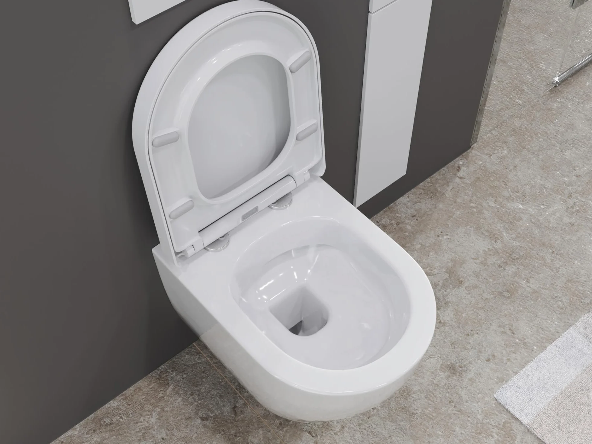 SSWW toaleta wisząca krótka bezkołnierzowa – biała ceramika z powłoką nano, kompaktowa miska WC, deska wolnoopadająca zdejmowana, higieniczna