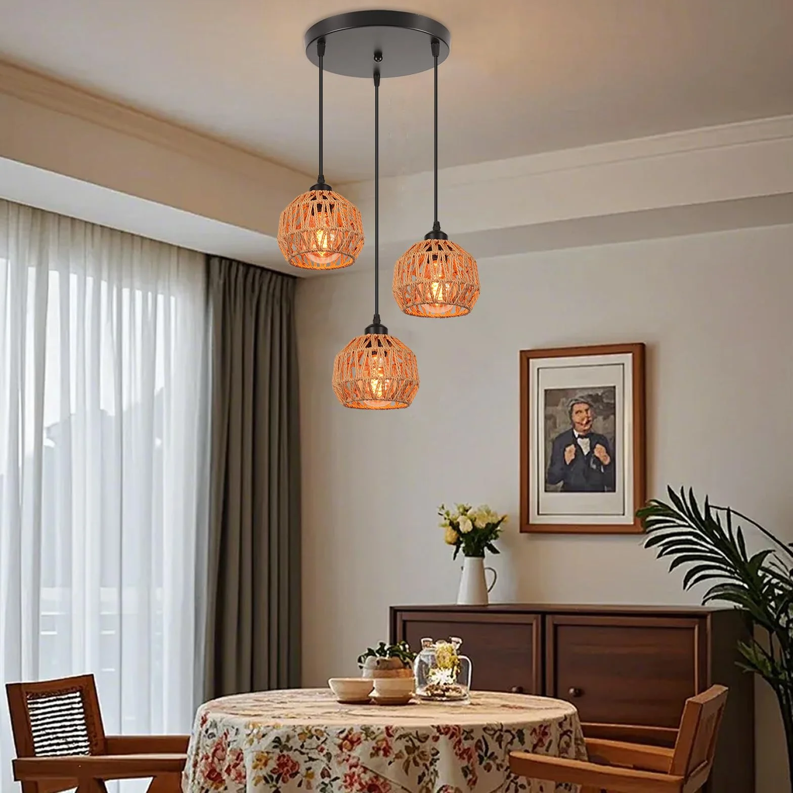 3-Light industrialna lampa wisząca w stylu vintage, metalowa linka papierowa, lampa wisząca, E27, retro, lampa sufitowa do jadalni, salonu, sypialni