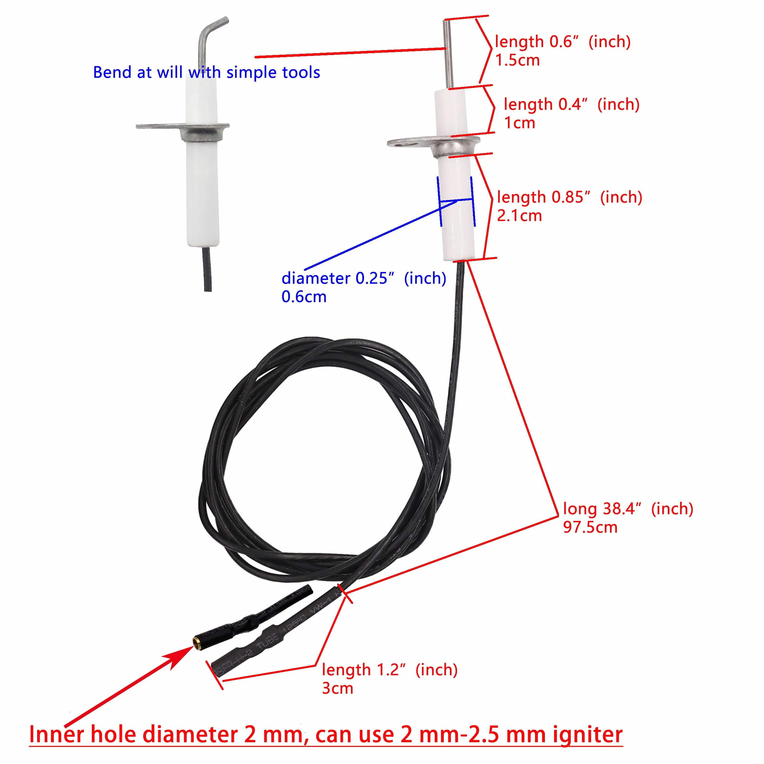 METER STAR 2 szt. 96,5 cm zamiennik zespołu drutu zapłonowego i elektrody ceramicznej do palnika gazowego
