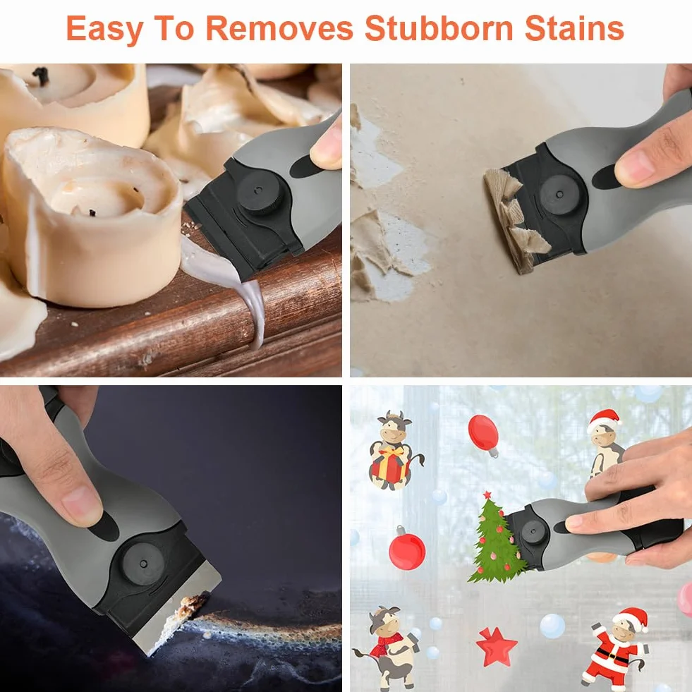 Flintronic Skrobak, skrobak do płyt ceramicznych z ostrzami ze stali nierdzewnej, niezawodny skrobak kuchenny, płyta ceramiczna, skrobak do piekarnika, płyty indukcyjnej, płyta ceramiczna, podstawa