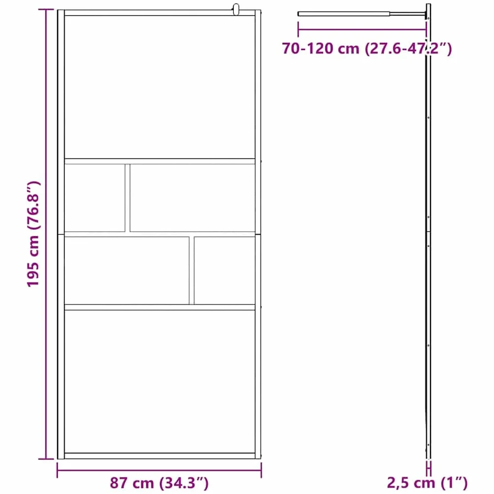 Ścianka prysznicowa Walk-in czarna ze szkła ESG i aluminium, 90 x 195 x 0,5 cm, bez ramy, bez barier, oszczędność miejsca, ochrona przed pryskaniem, do łazienki i pomieszczeń mokrych