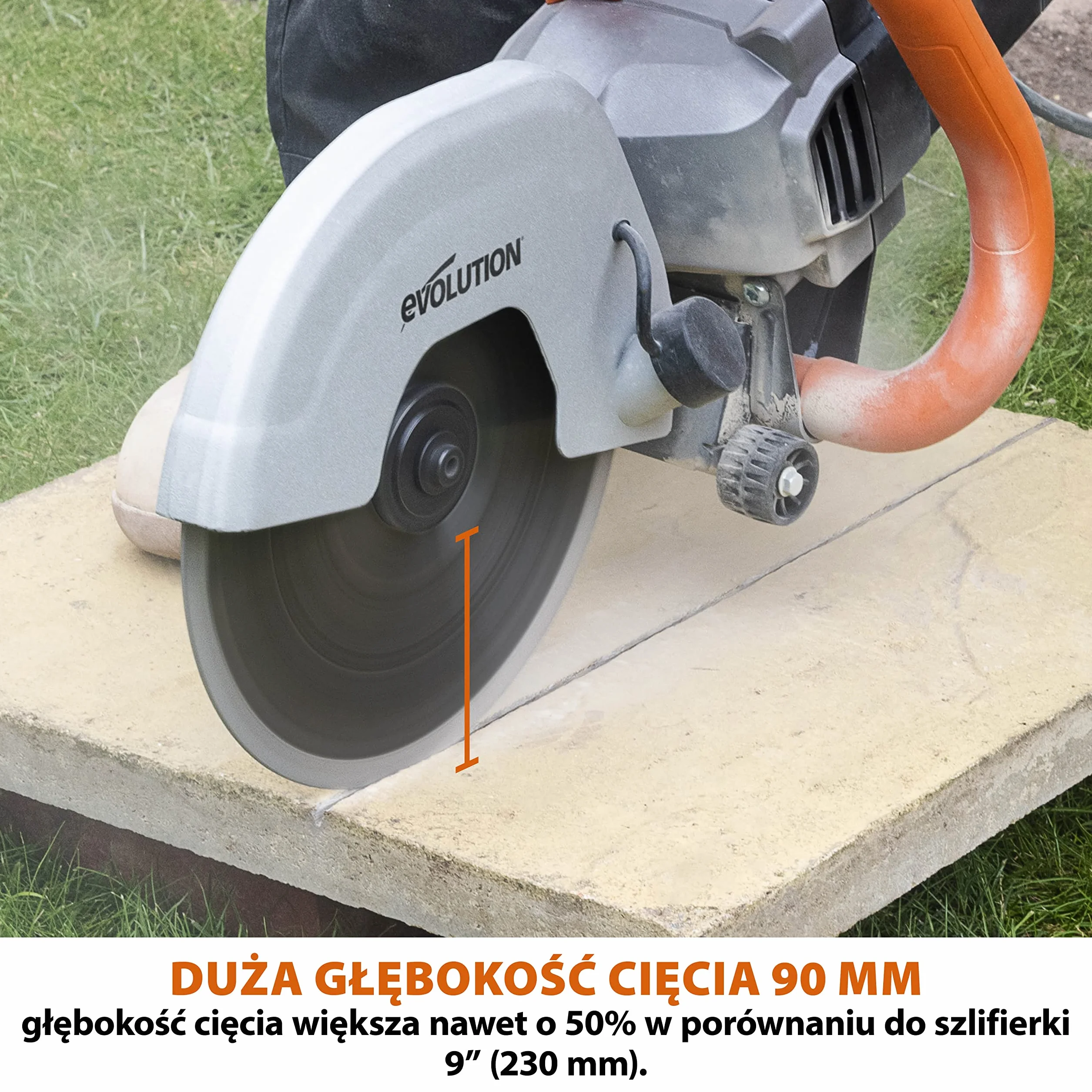 Evolution Power Tools Elektryczna przecinarka tarczowa i pilarka do betonu R230DCT z tarczą diamentową 230 mm (9”) do cięcia kamienia i metalu