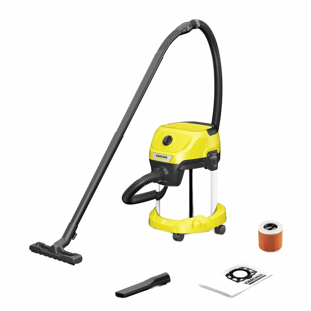 Karcher WD3 S V-17/4/20 odkurzacz na mokro i sucho, pojemnik 17 litrów, uniwersalne czyszczenie domowe, duża siła ssąca, wszechstronne akcesoria, żółty