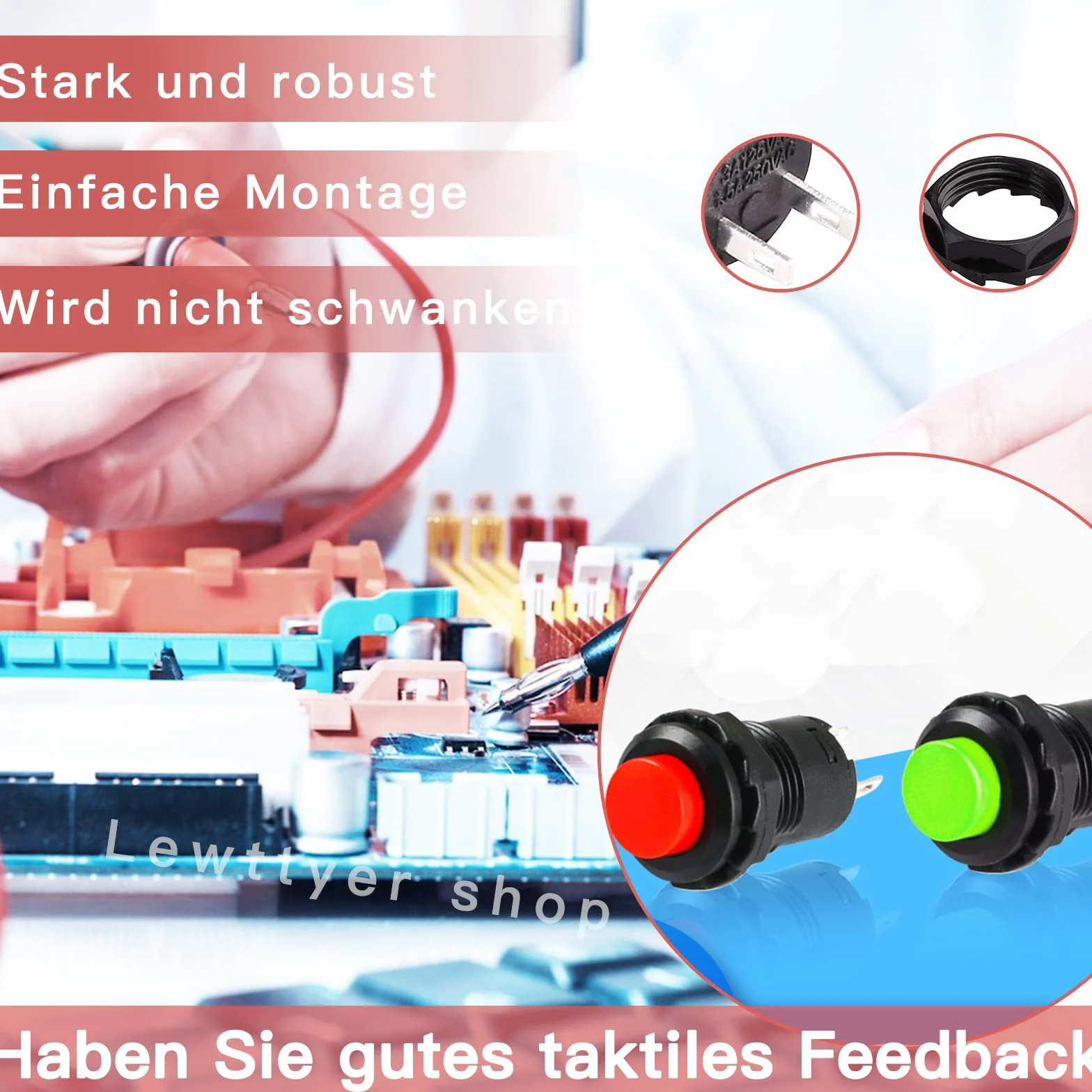 Okrągły mini przycisk 12 mm, przycisk Arduino, przełącznik 12 V, do PC Latching Momentary Push Button Switch, Lewttyer (każdy 6 dla czerwony i zielony)