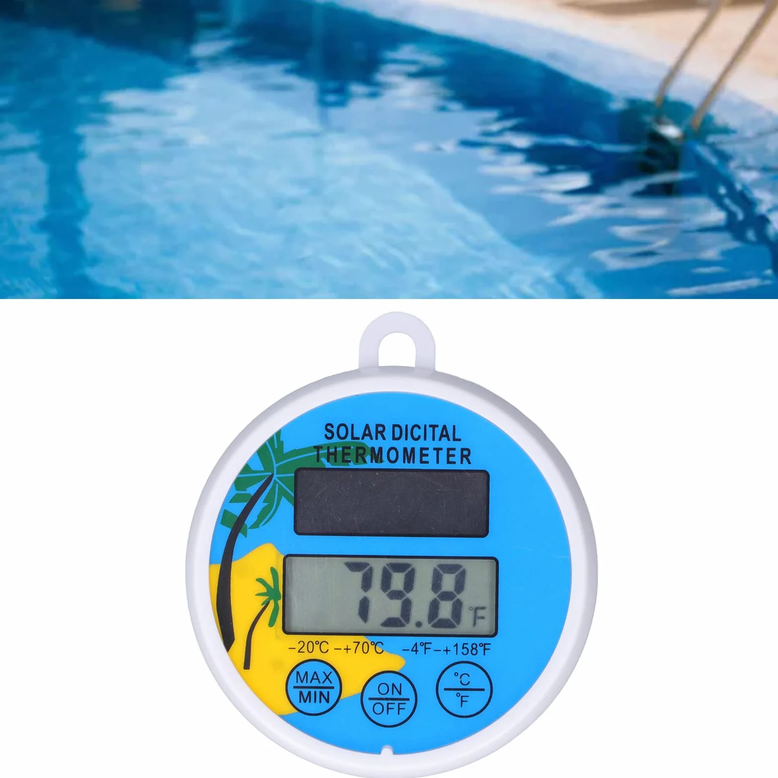 Cyfrowy Termometr Basenowy i Spa Słoneczny Wyświetlacz Min Max Temperatury Wody LCD