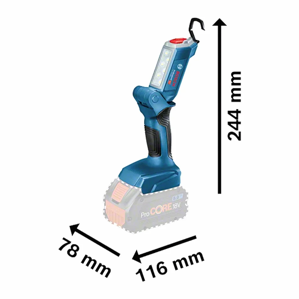 Bosch Professional system 18V: akumulatorowa lampa budowlana GLI 18V-300 (strumień świetlny 300 lm, maksymalny czas pracy 18V 300 mih)