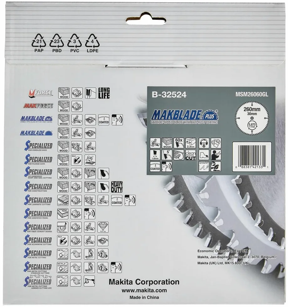 Makita B-32524 Makbllade + pióro 260 x 30 x 60 Z, 32 x 370 mm