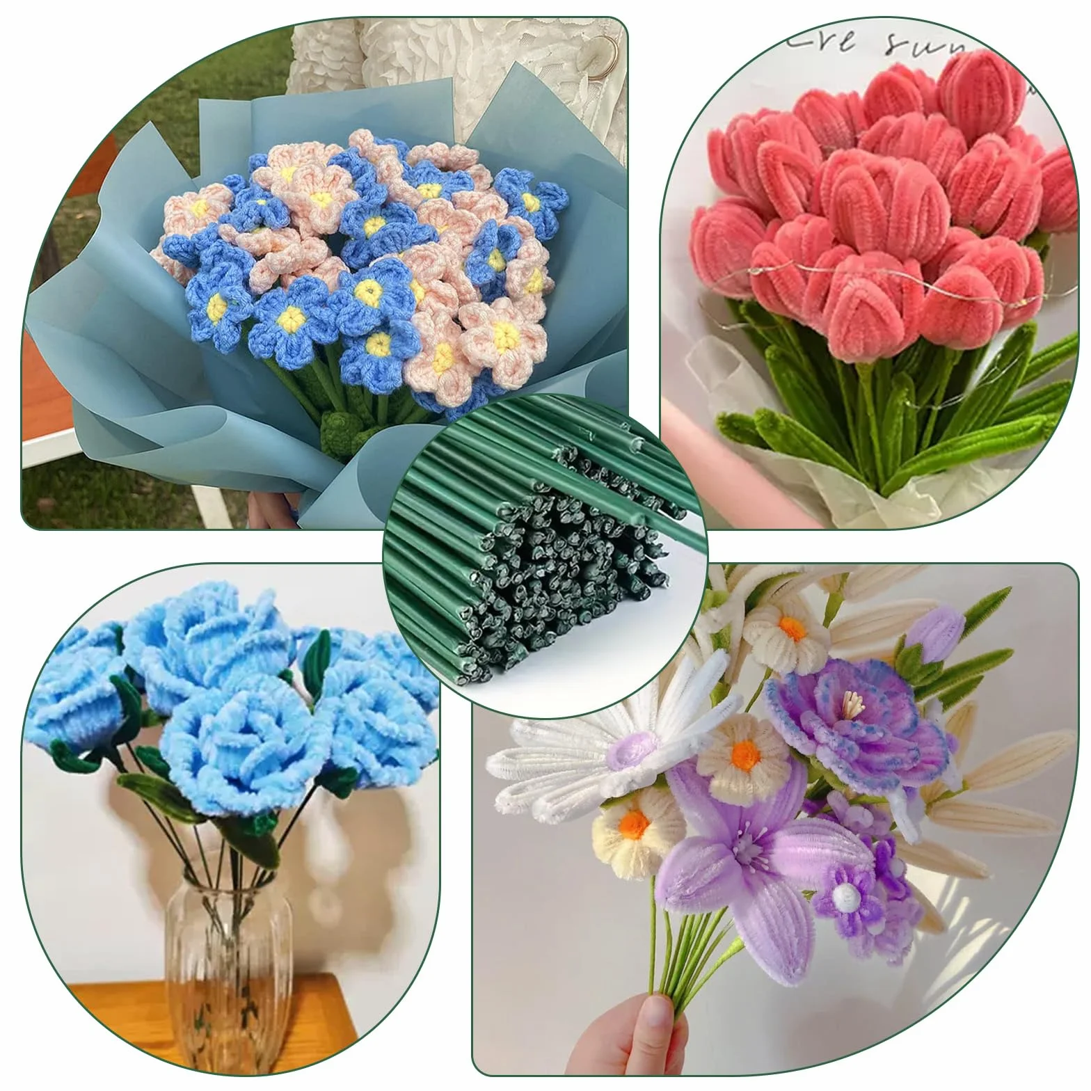 Drut florystyczny 2 mm 30 cm zielony 100 sztuk do kwiatów