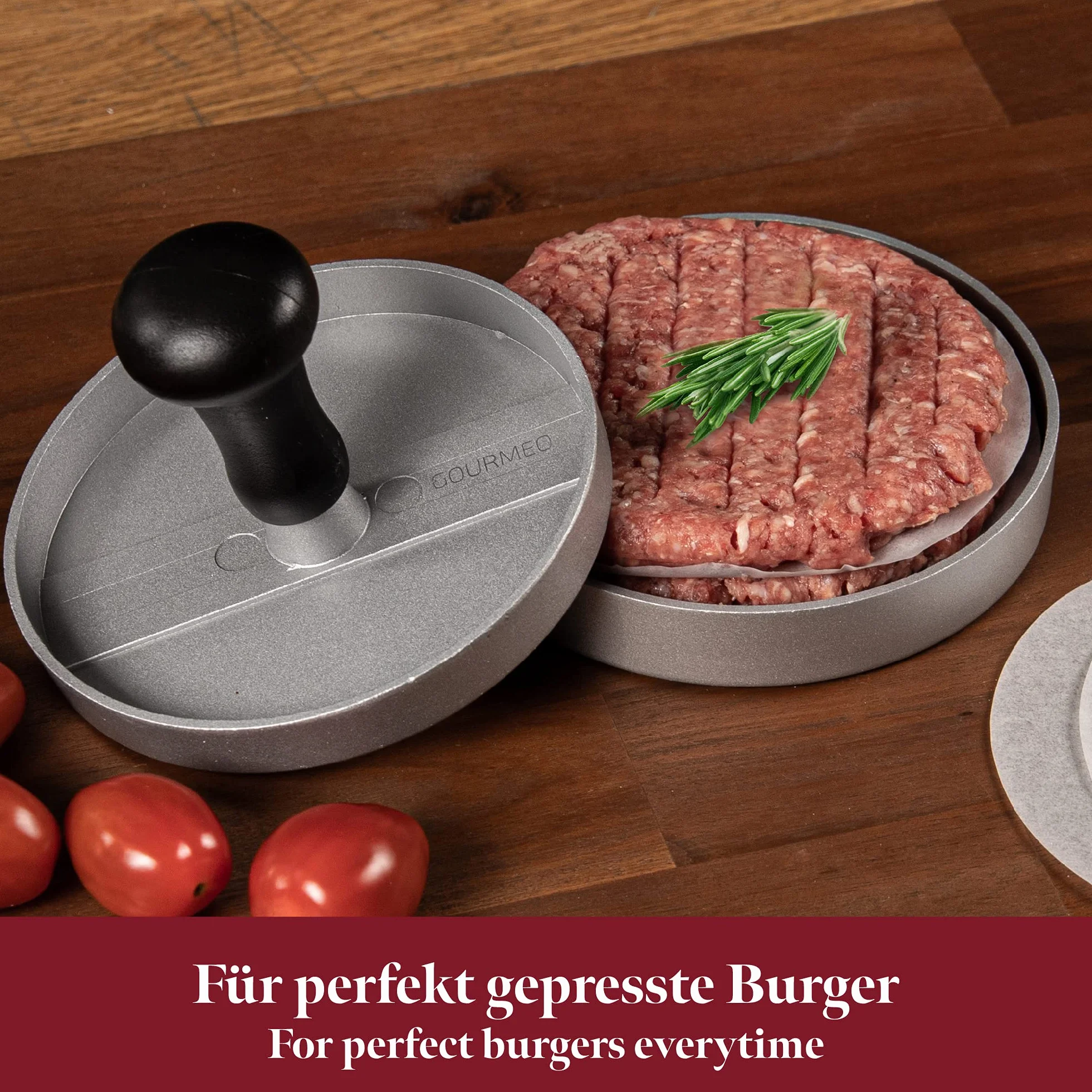 Prasa do burgerów z odlewu aluminiowego z powłoką zapobiegającą przywieraniu + 50 arkuszy papieru
