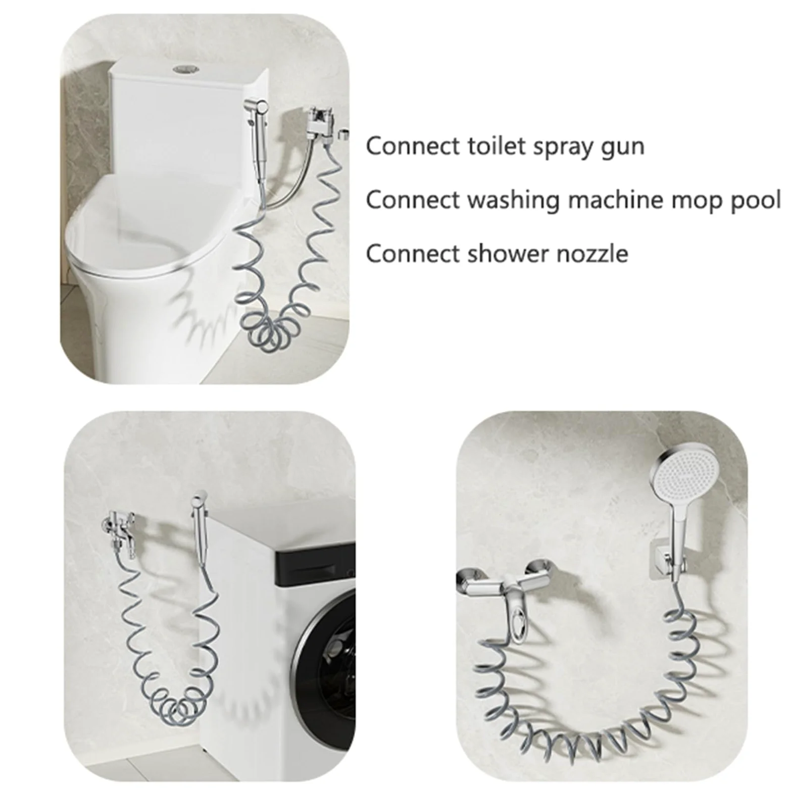Elastyczny wąż sprężynowy – 2 m bidet i wąż prysznicowy do toalety G1/2 spiralna konstrukcja szary materiał idealny do łazienki modernizacji i łatwej instalacji