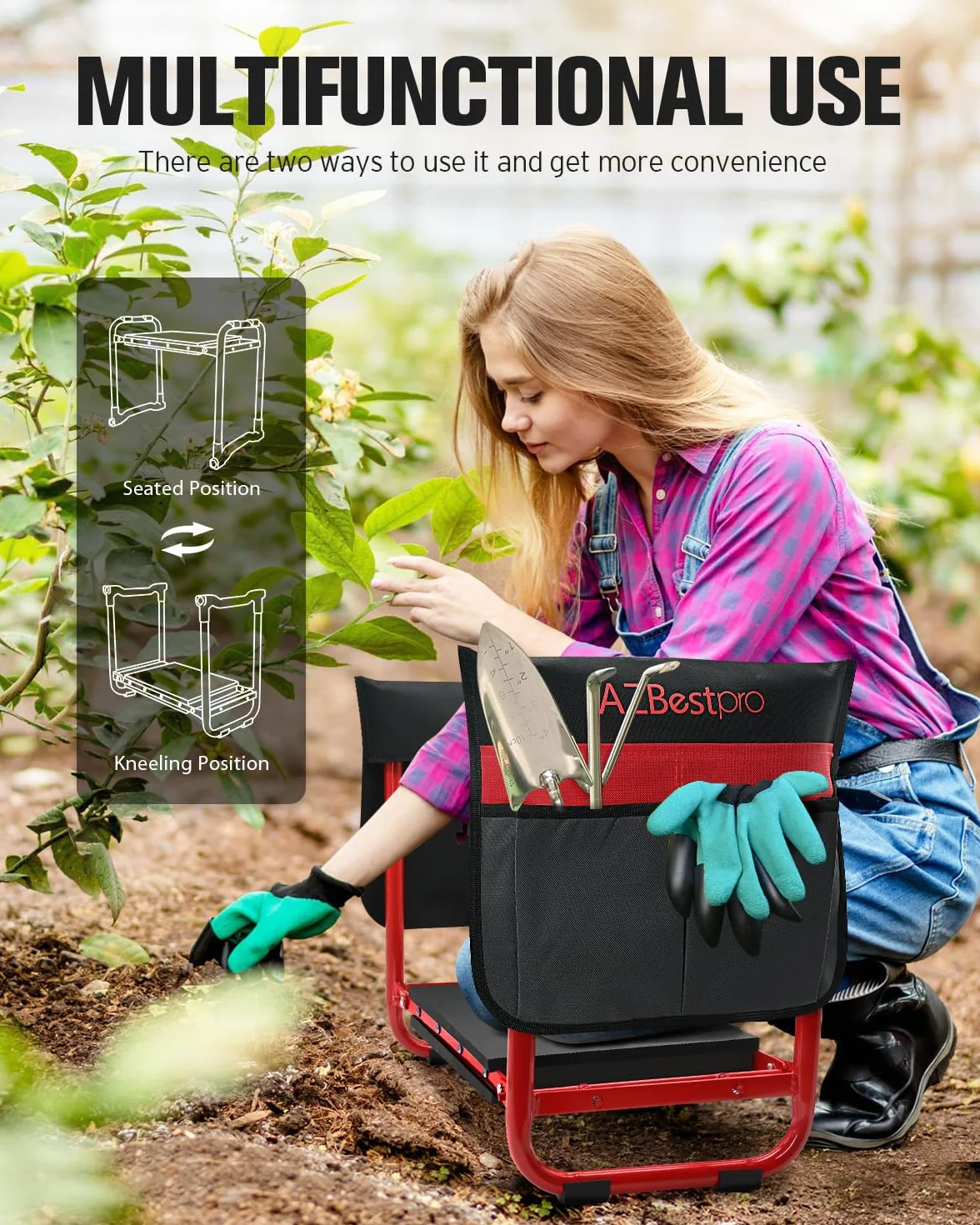 Garden Kneeler and Seat Heavy Duty, Foldable Gardening Stool - 2023 Upgraded Widened to 10" Stable Wear-resistant Prevent Knee and Back Pain, Beautiful Logo high-end 2 Large Tool Bags Gift for Women